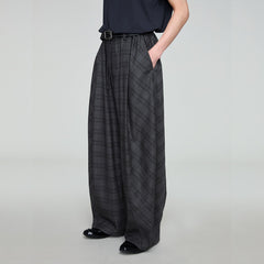 OPICLOTH Retro Paneled Plaid Drawstring Oversized Pants