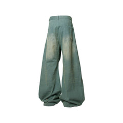 RELABEL Washed Pleated Waist Baggy Jeans
