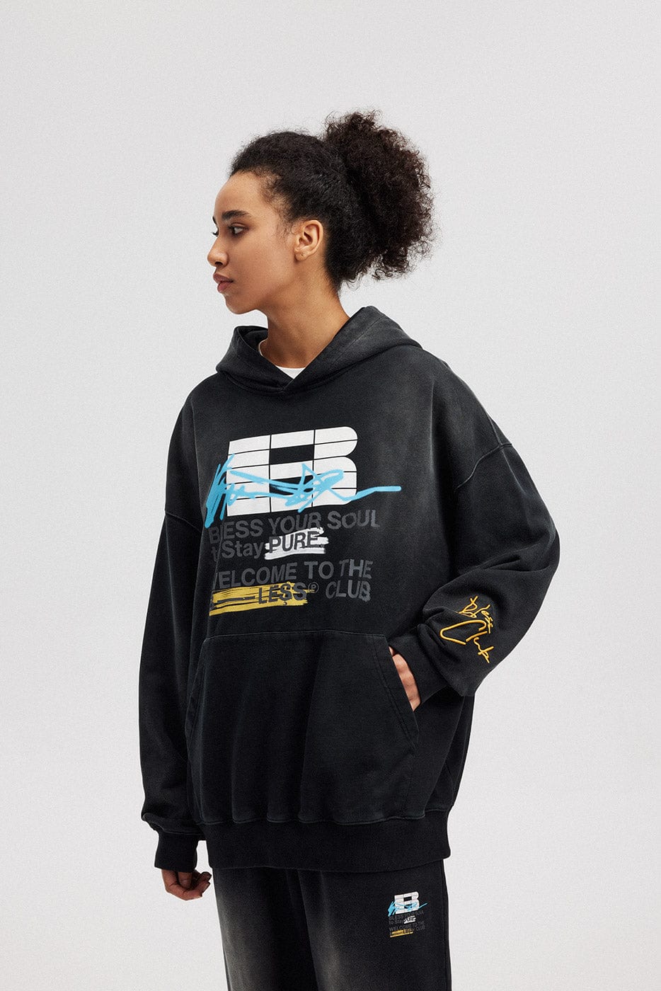 BONELESS Slogan Logo Washed Hoodie