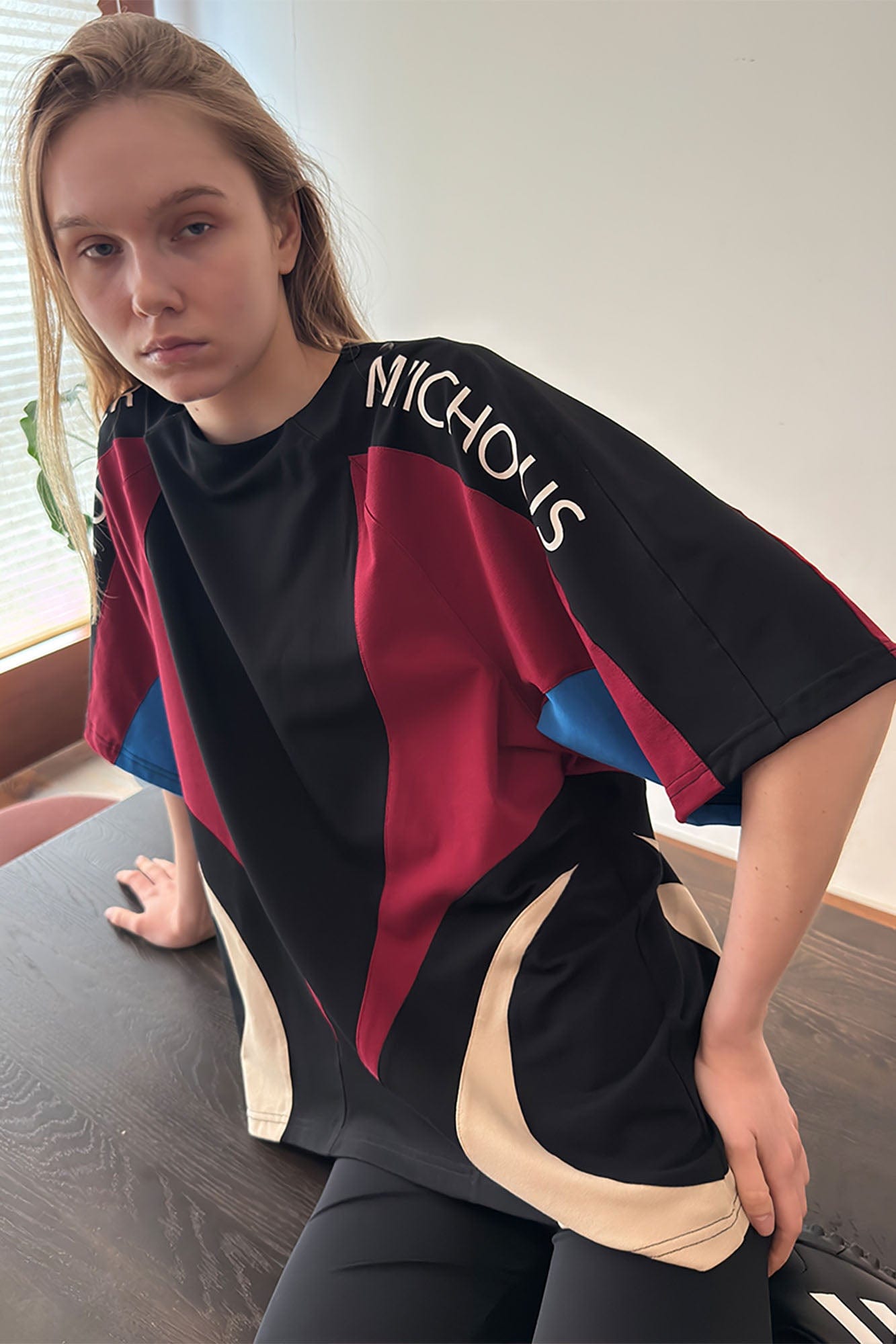 MIICHOUS Racing Contrast Panel Spliced Oversized T-Shirt