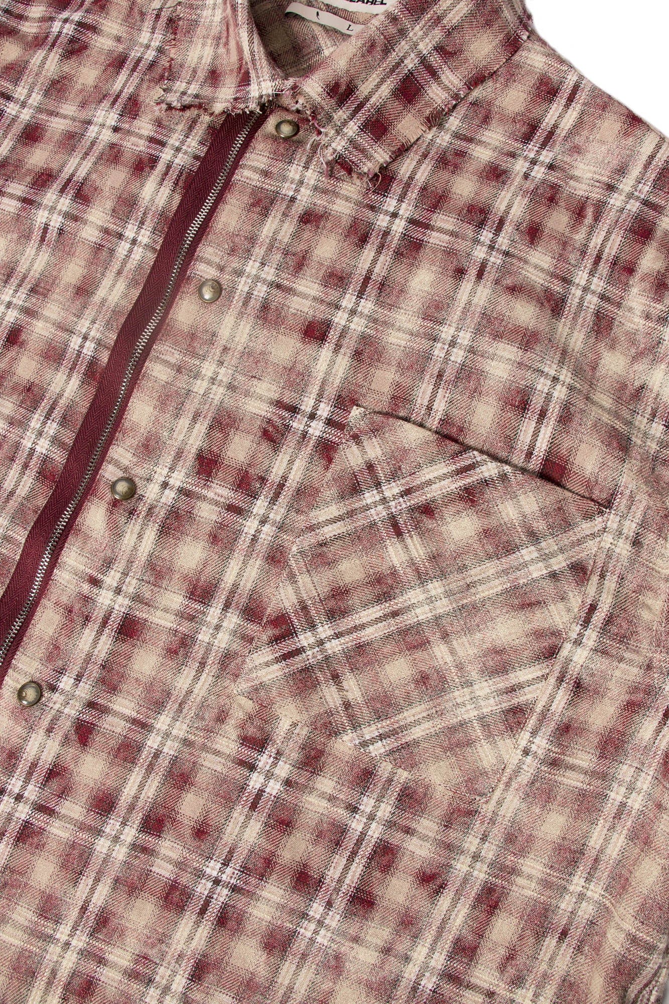 RELABEL Tie-dye Plaid Dual Closure Frayed Shirt