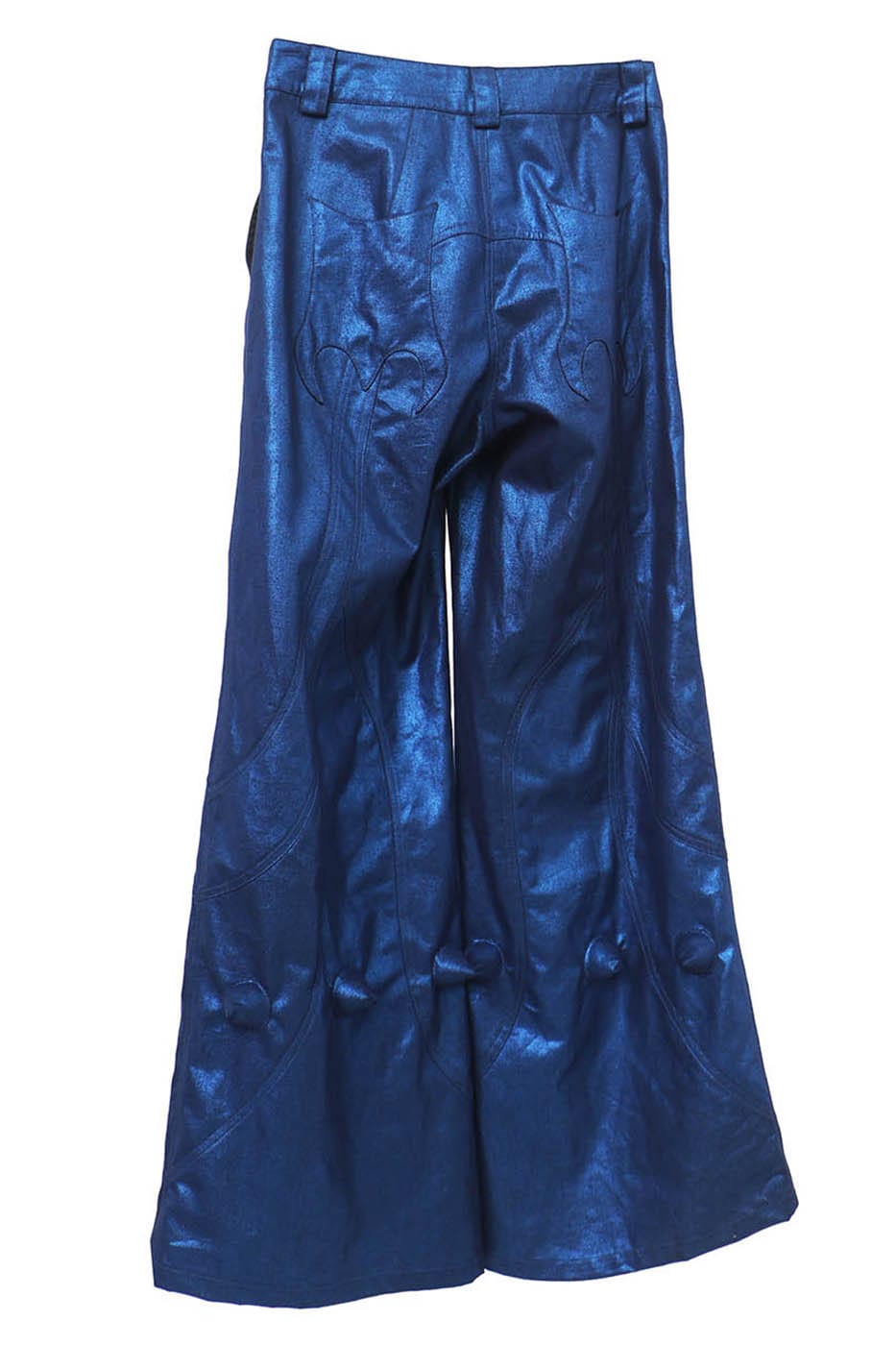 EMBRYO Metallic Devil Horned Wide-Leg Paneled Pants Blue