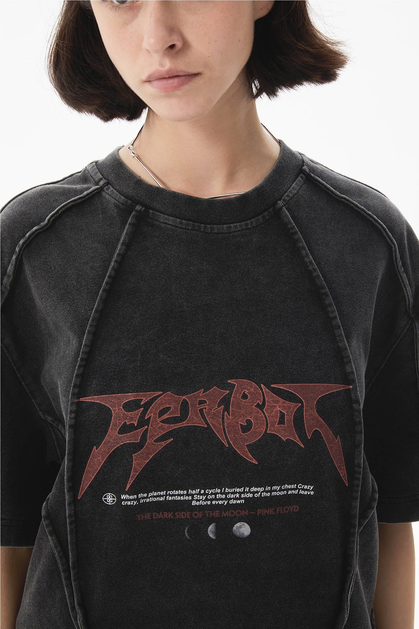 ERROR CODE ROBOT Mountain Moon Graphic Washed Spliced T-Shirt