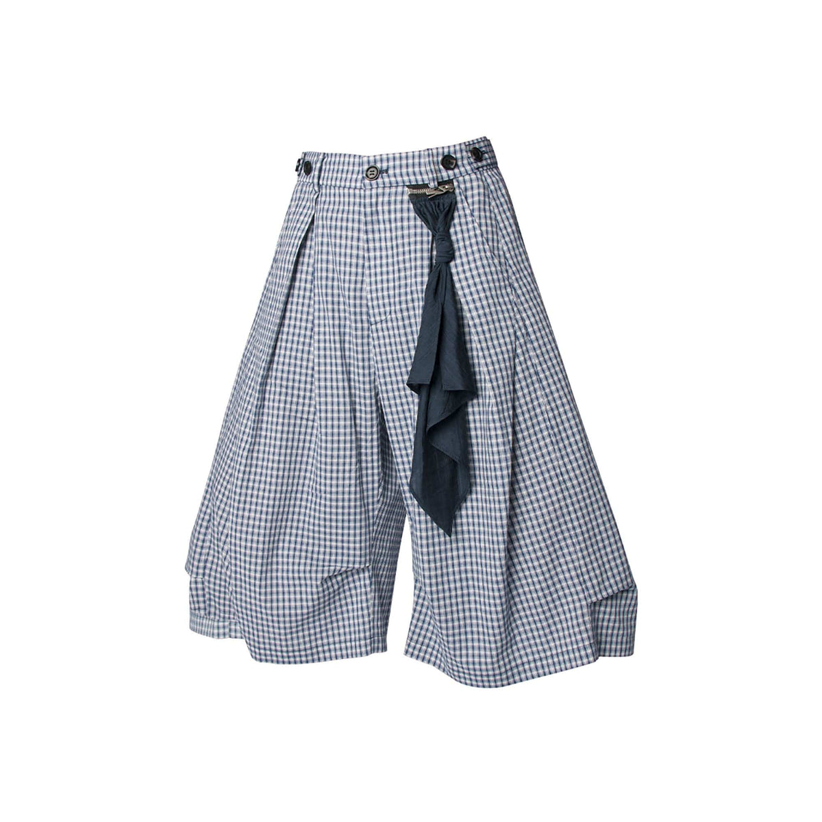 RELABEL Detachable Scarf Grid Pleated Shorts