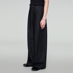 OPICLOTH Retro Washed Pleated Wide-Leg Jeans