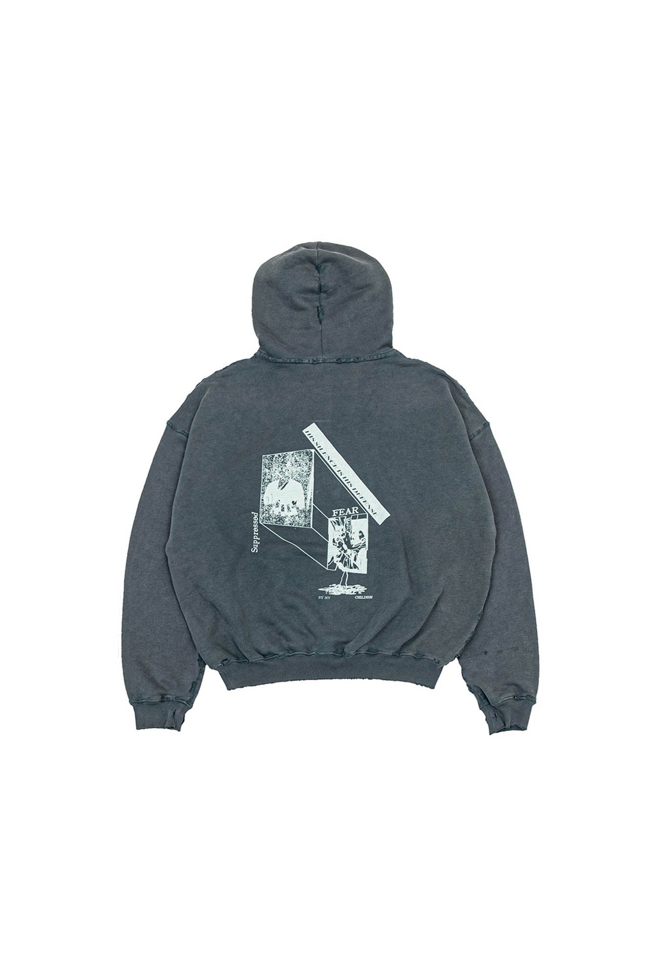 IN EXISTENCE Washed Frayed Graphic Hoodie