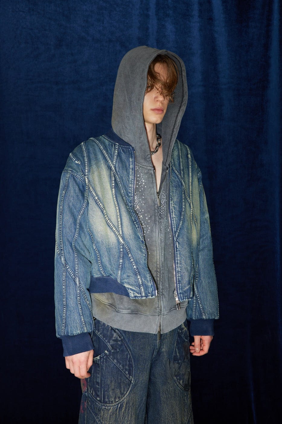 DND4DES Deconstructed Washed Denim Bomber Jacket