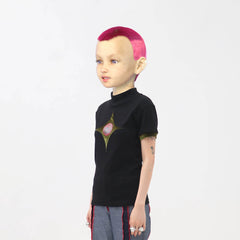 EMBRYO Four-Point Star Spliced Mock Neck T-Shirt