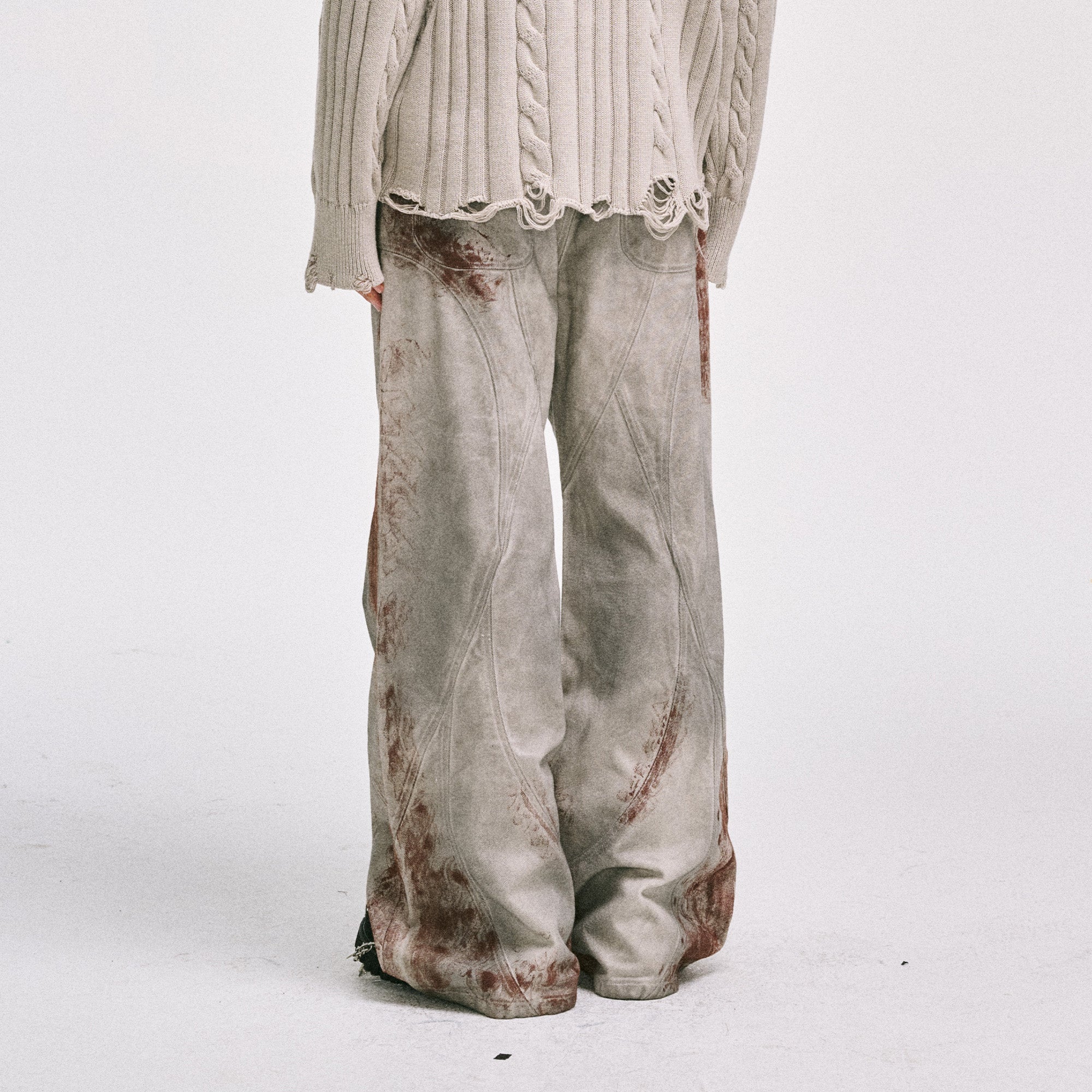 CATSSTAC Rusted Deconstructed Wide-Leg Jeans