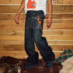 DONSMOKE Inverted Asymmetrical Waistband Raw Jeans