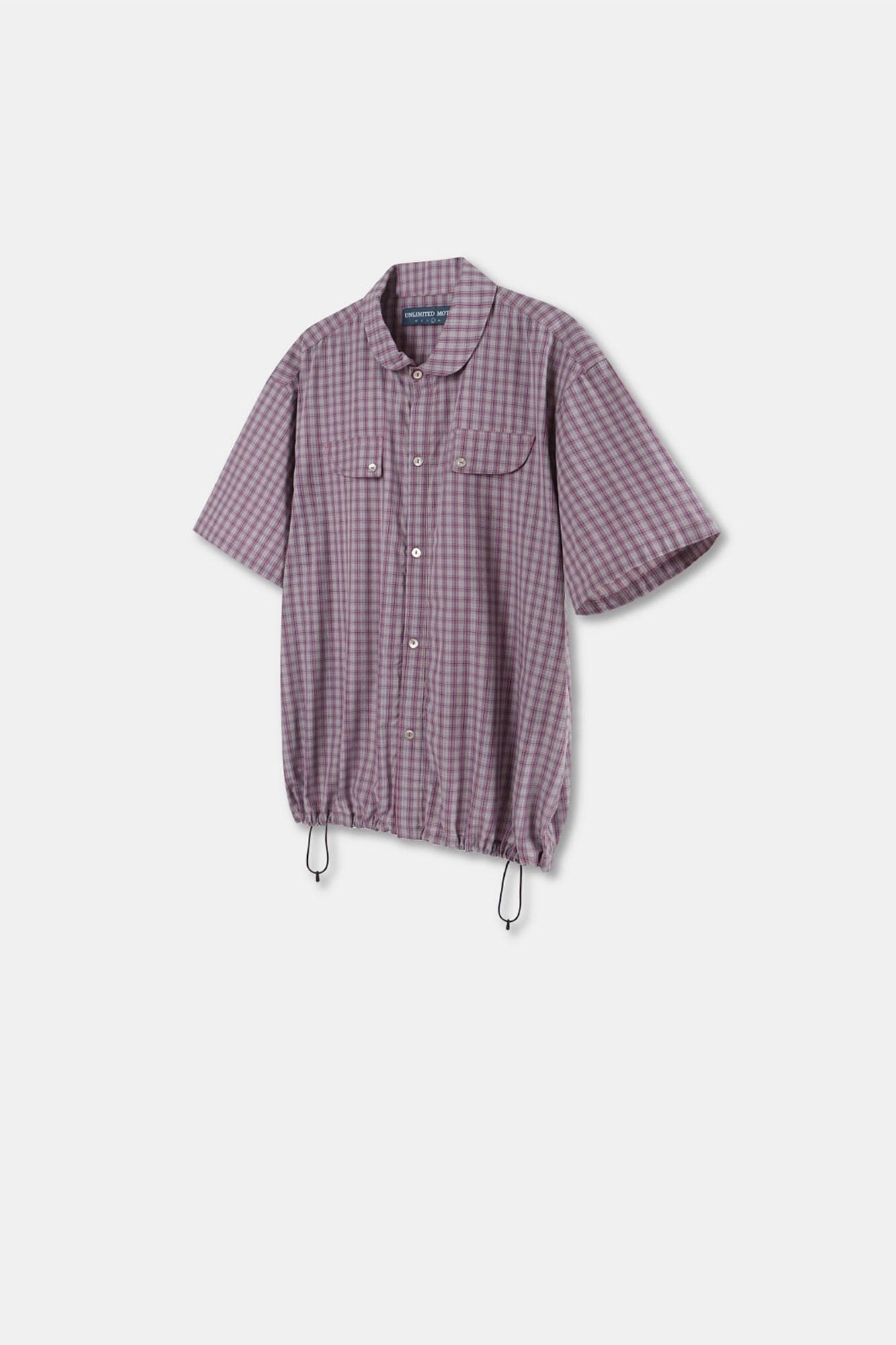 UNLIMITED MOTE Drawstring Hem Plaid Peter Pan Collar Half Shirt
