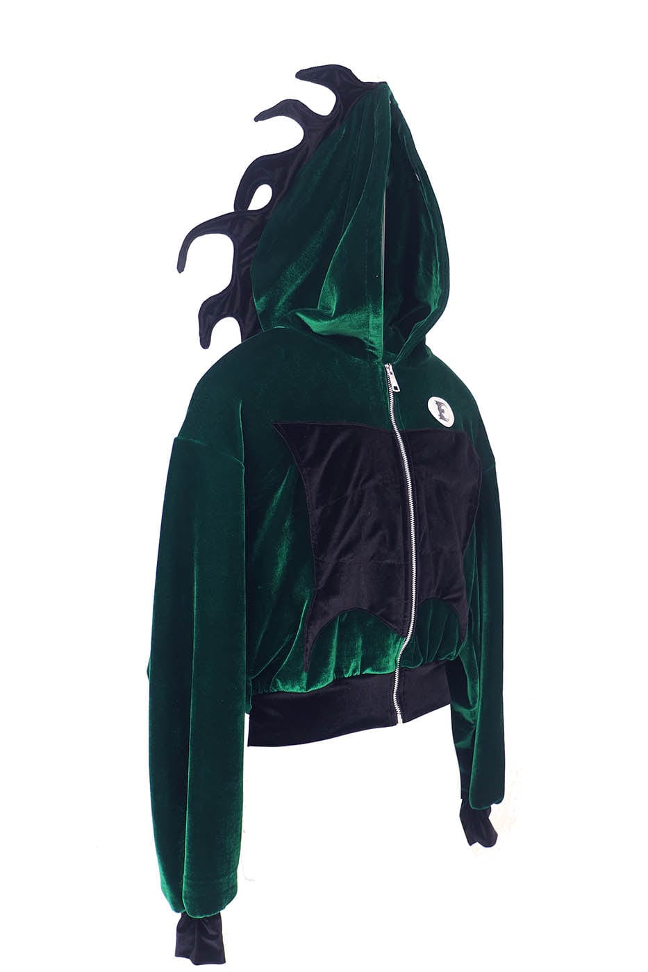 EMBRYO Dinosaur Velvet Cropped Zip-Up Hoodie