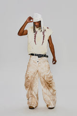 FLYERRER Deconstructed Distressed Scythe-Graphic Cap Sleeve Tee