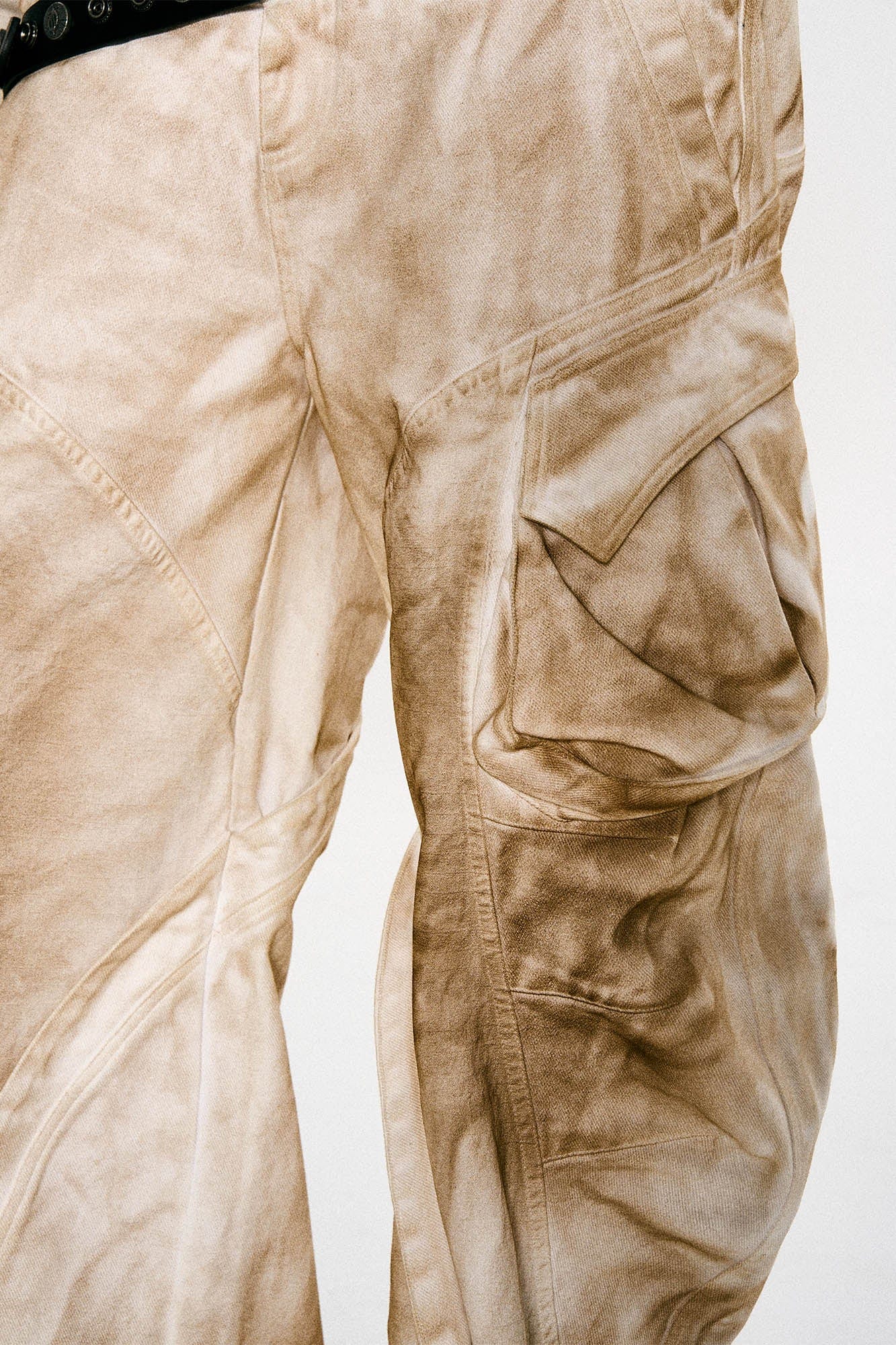 FLYERRER Rusted Double-Waist Multi-Pocket Curved-Leg Cargo