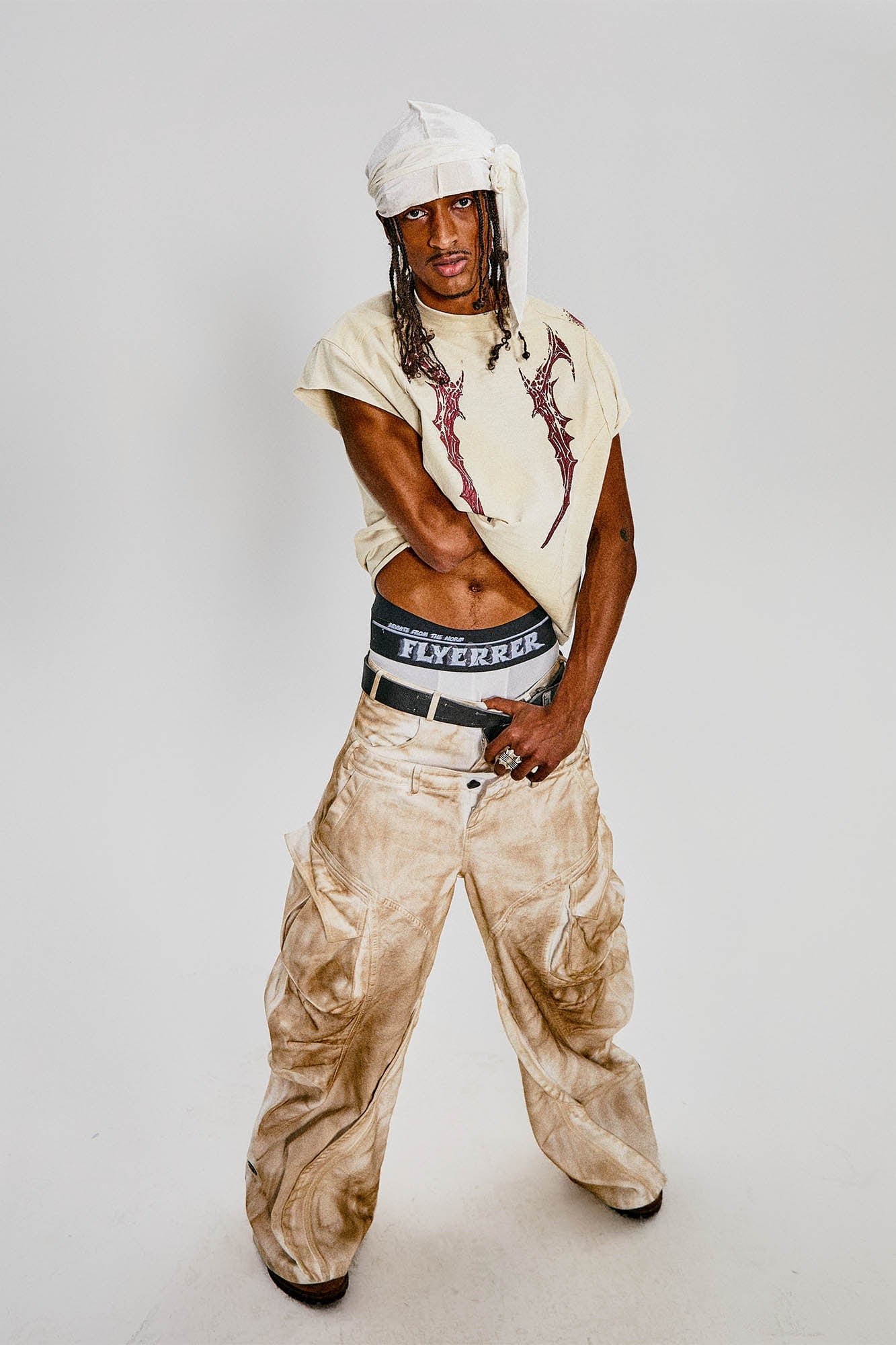 FLYERRER Deconstructed Distressed Scythe-Graphic Cap Sleeve Tee