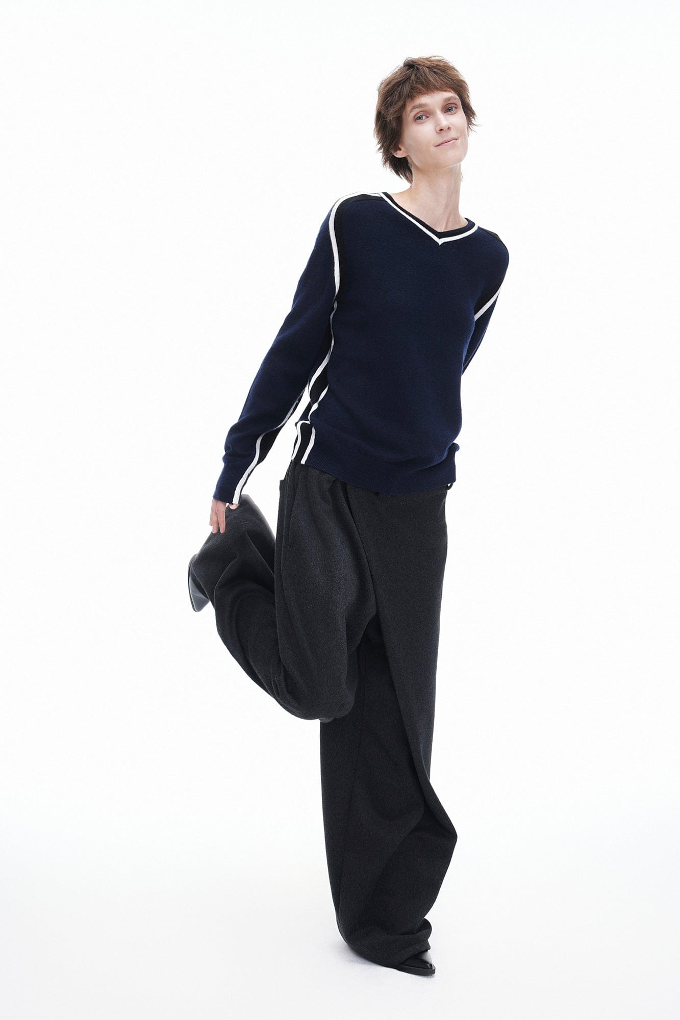 ARTIFICIAL WORLD Asymmetrical Overlay Wool Wide-Leg Pants