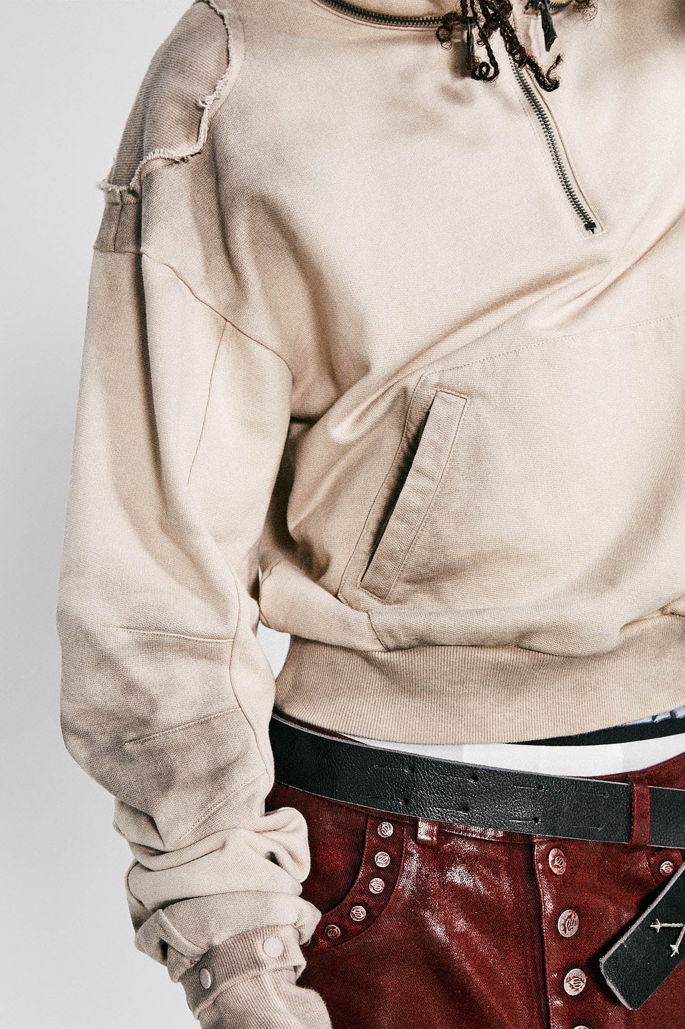 FLYERRER Distressed Detachable-Hood Glove-Sleeve Hoodie