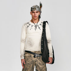 FLYERRER Distressed Cross Chain Graphic Long-Sleeve Tee