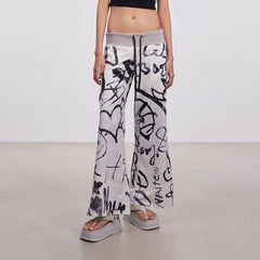 DAMAGE ASIA Doodle Full-Print Wide-Leg Pants