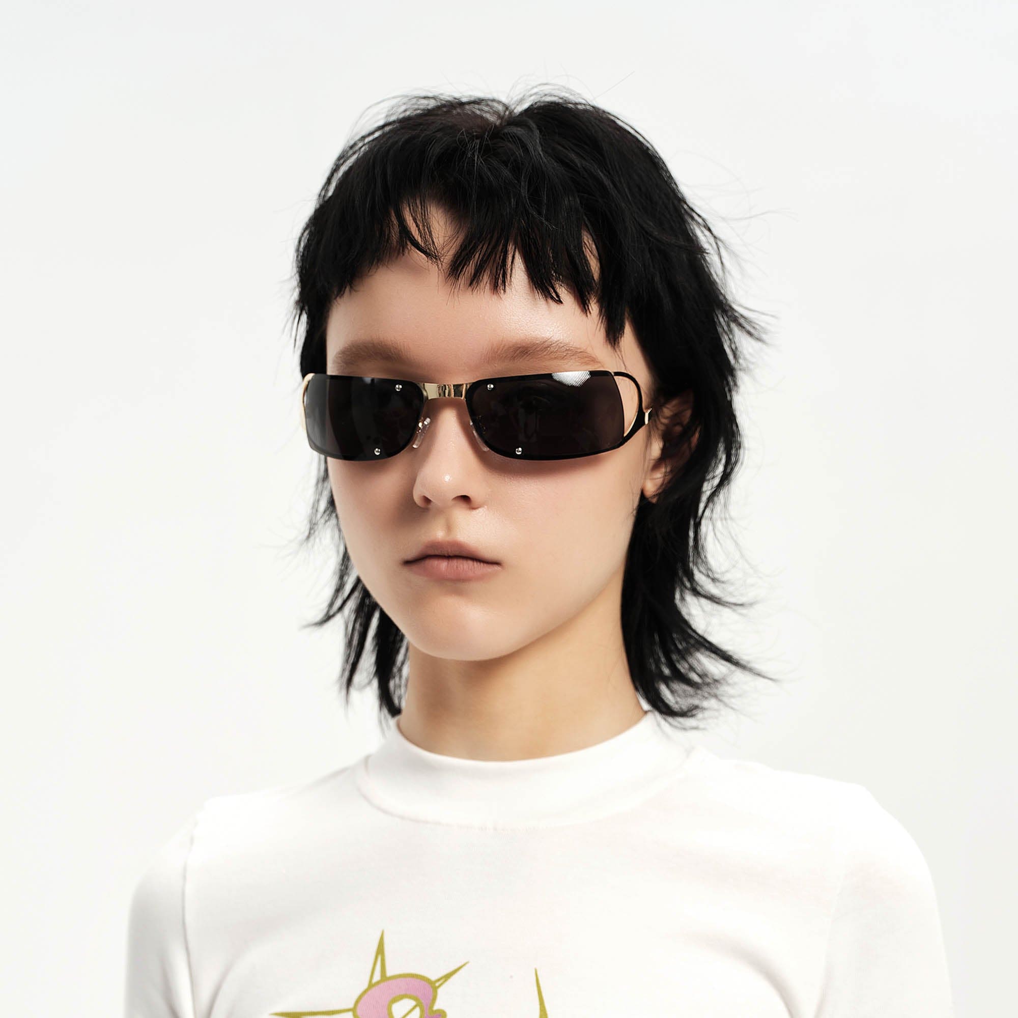 DAMAGE ASIA OPTICALS Modern Rivet Square Frame Sunglasses
