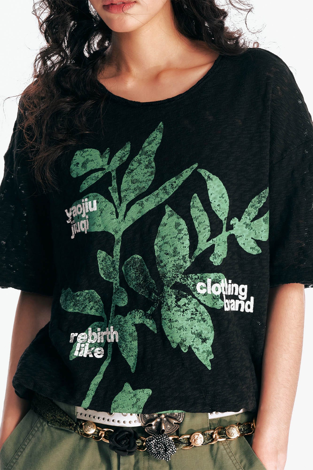 1997 POSTOFFICE Sesame Leaves Graphics Burnout T-Shirt