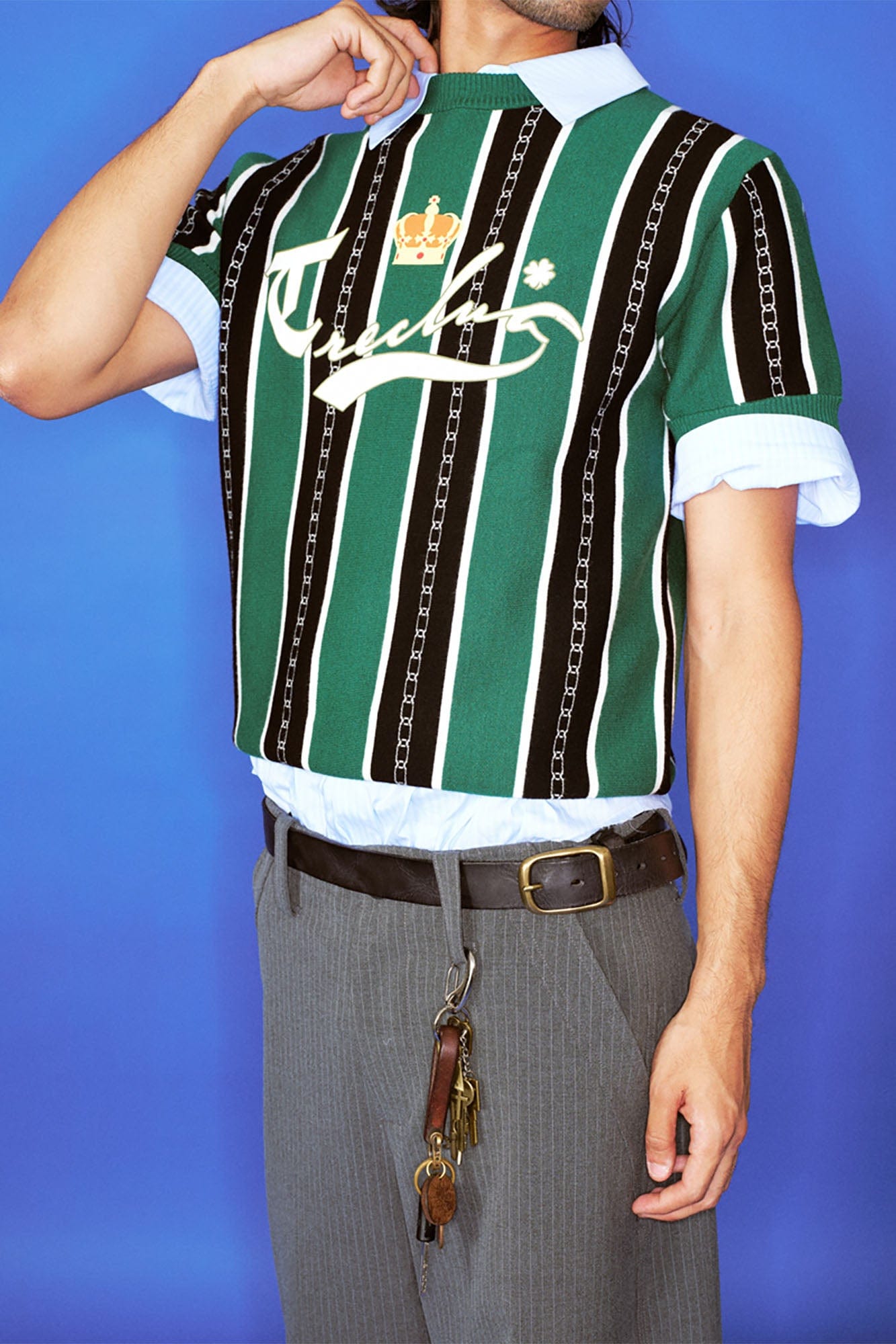 TRECLUB Retro Chain Stripe Knit T-Shirt