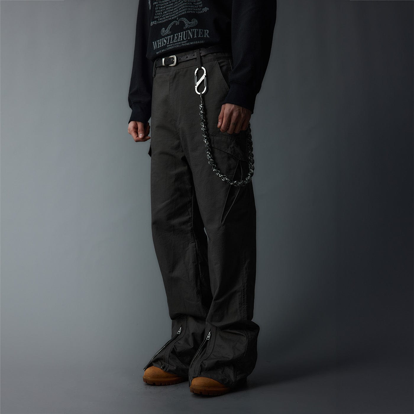 WHISTLEHUNTER Multi-Pocket Zipper Flared Cargo Pants
