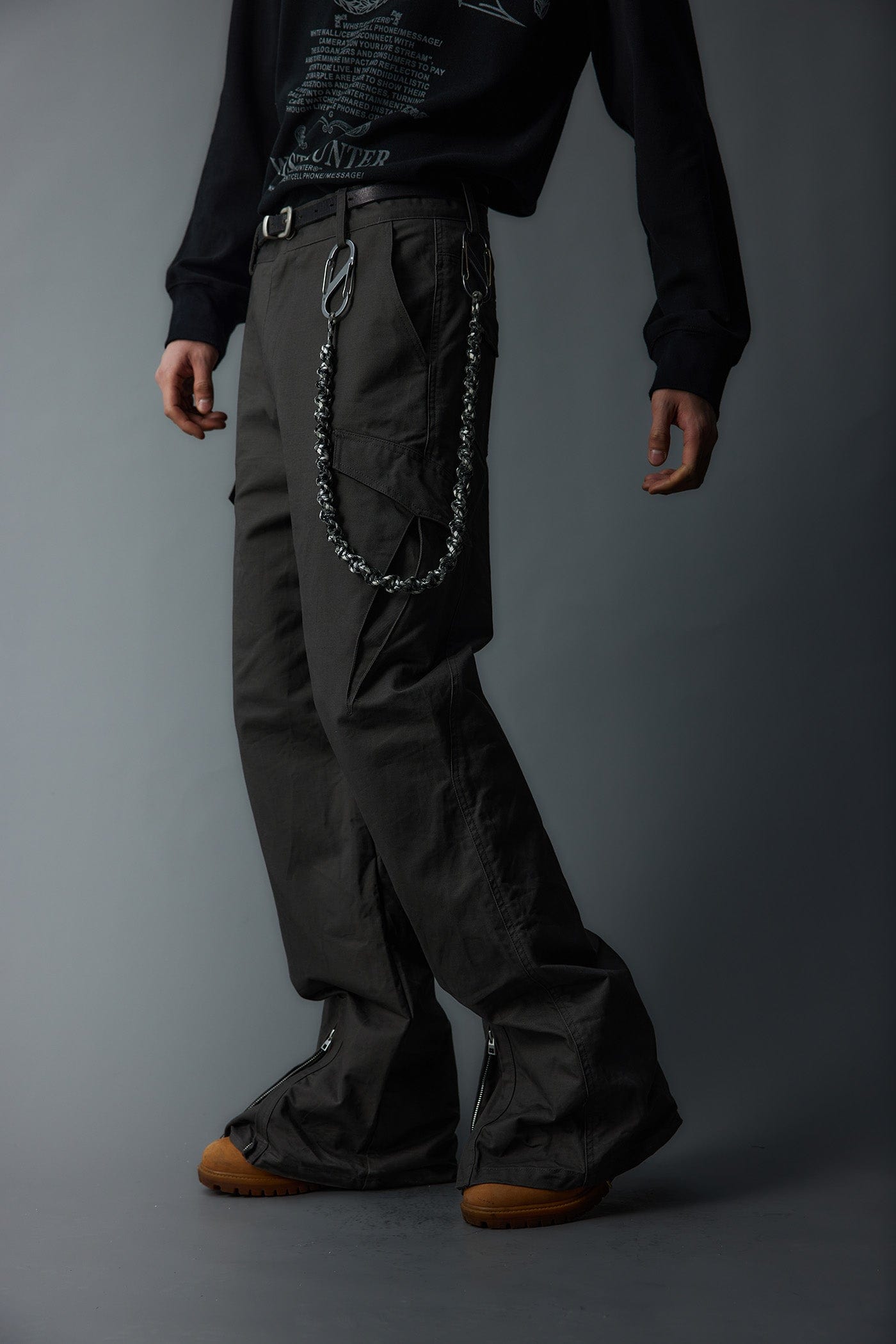 WHISTLEHUNTER Multi-Pocket Zipper Flared Cargo Pants