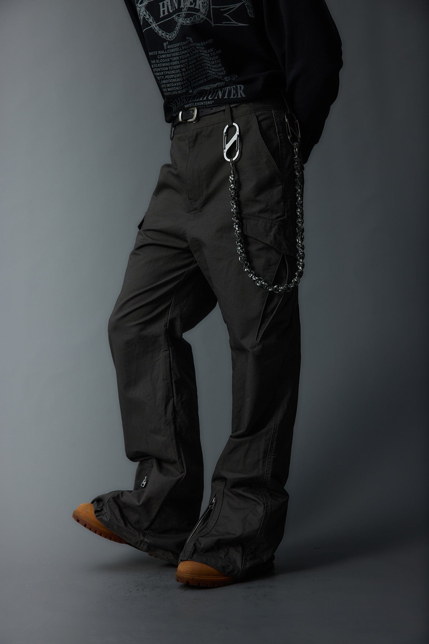 WHISTLEHUNTER Multi-Pocket Zipper Flared Cargo Pants