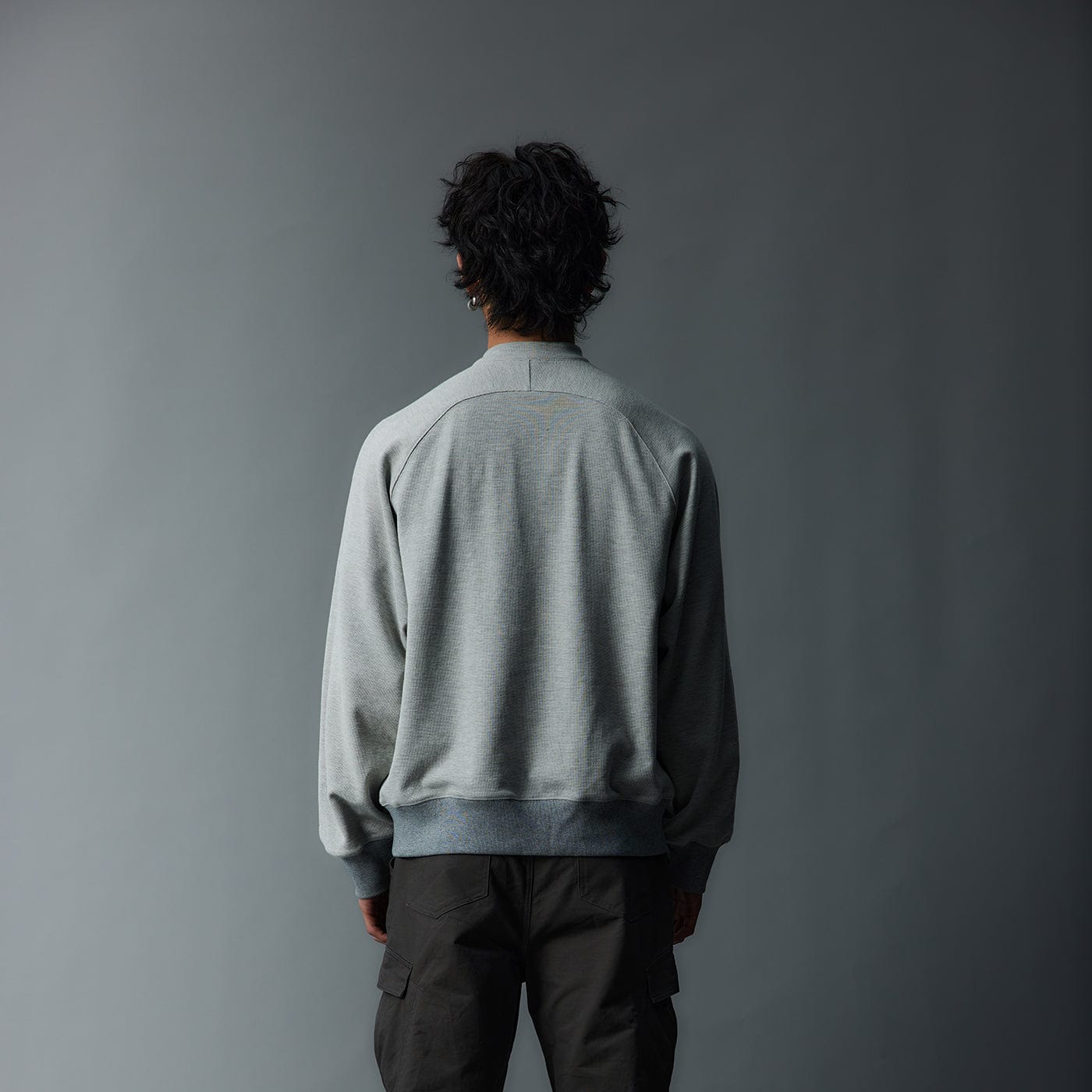 WHISTLEHUNTER Asymmetrical Zipper Rivet Mock Neck Light Sweatshirt