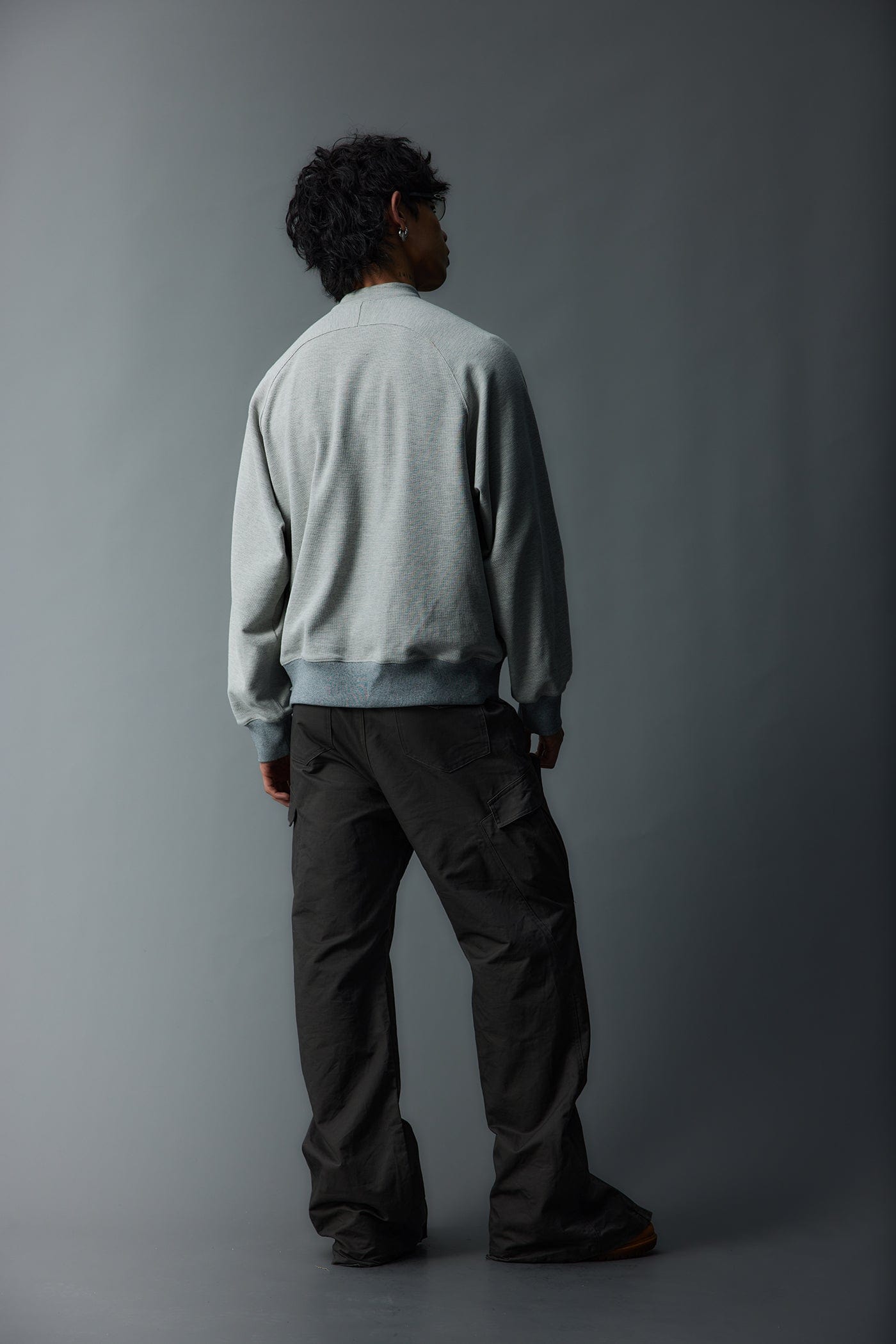 WHISTLEHUNTER Asymmetrical Zipper Rivet Mock Neck Light Sweatshirt