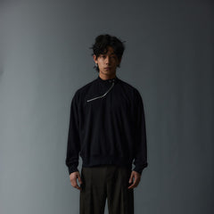 WHISTLEHUNTER Asymmetrical Zipper Rivet Mock Neck Light Sweatshirt