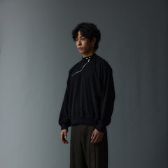WHISTLEHUNTER Asymmetrical Zipper Rivet Mock Neck Light Sweatshirt