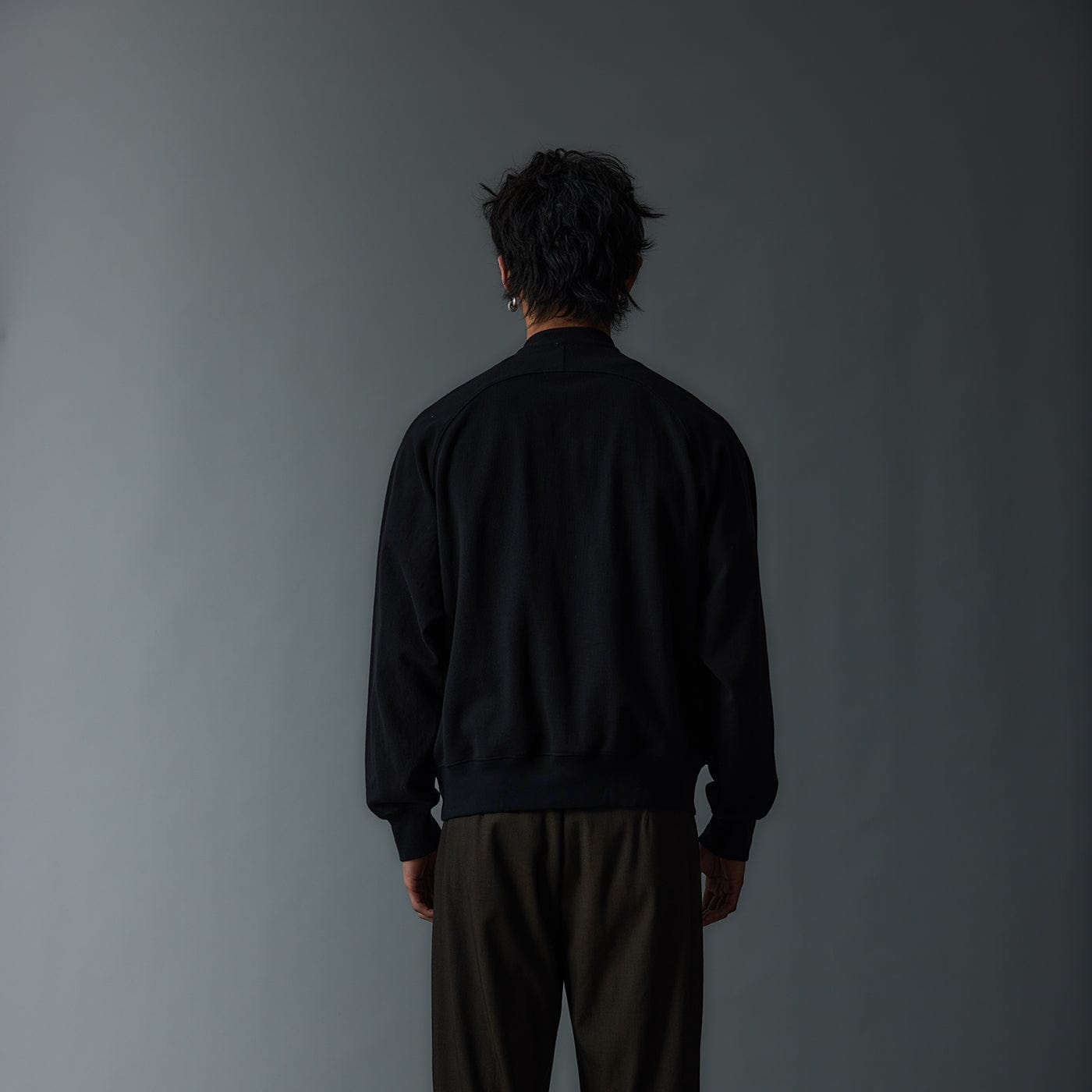 WHISTLEHUNTER Asymmetrical Zipper Rivet Mock Neck Light Sweatshirt
