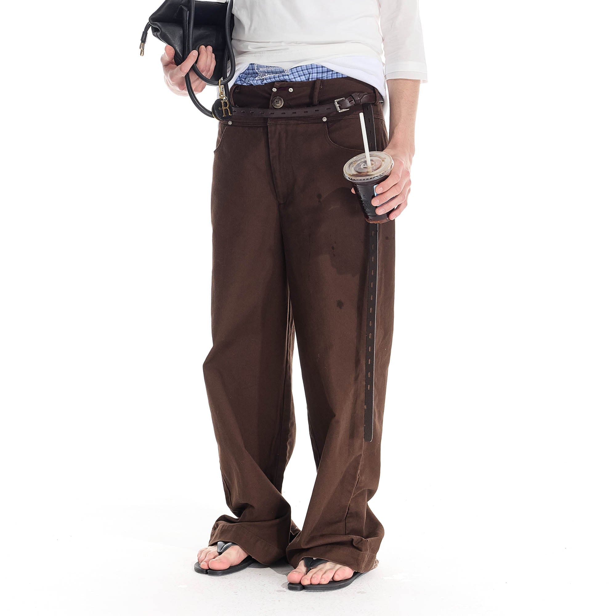 WHISTLEHUNTER Distressed Rivet Straight-Leg Pants