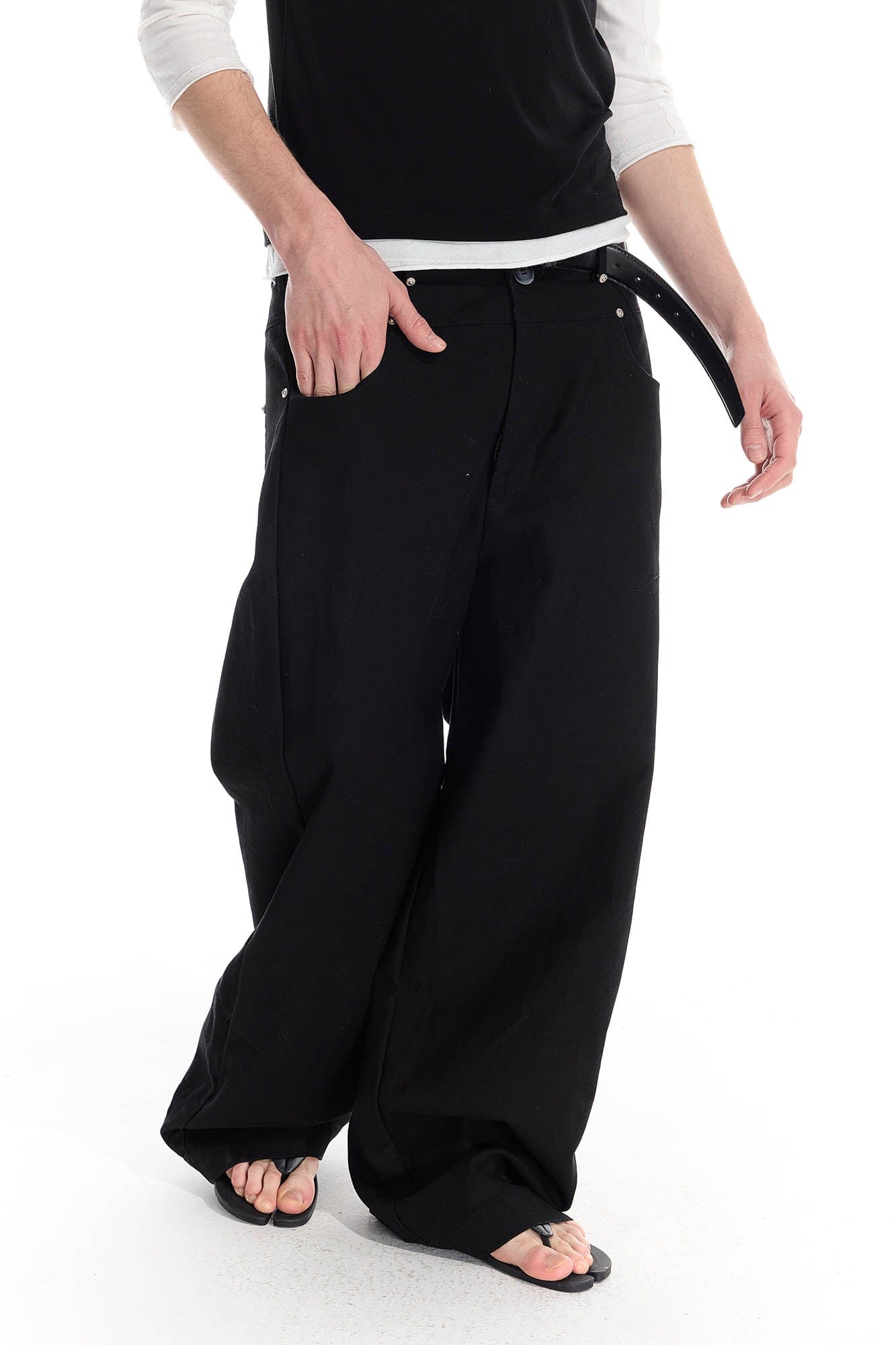 WHISTLEHUNTER Distressed Rivet Straight-Leg Pants