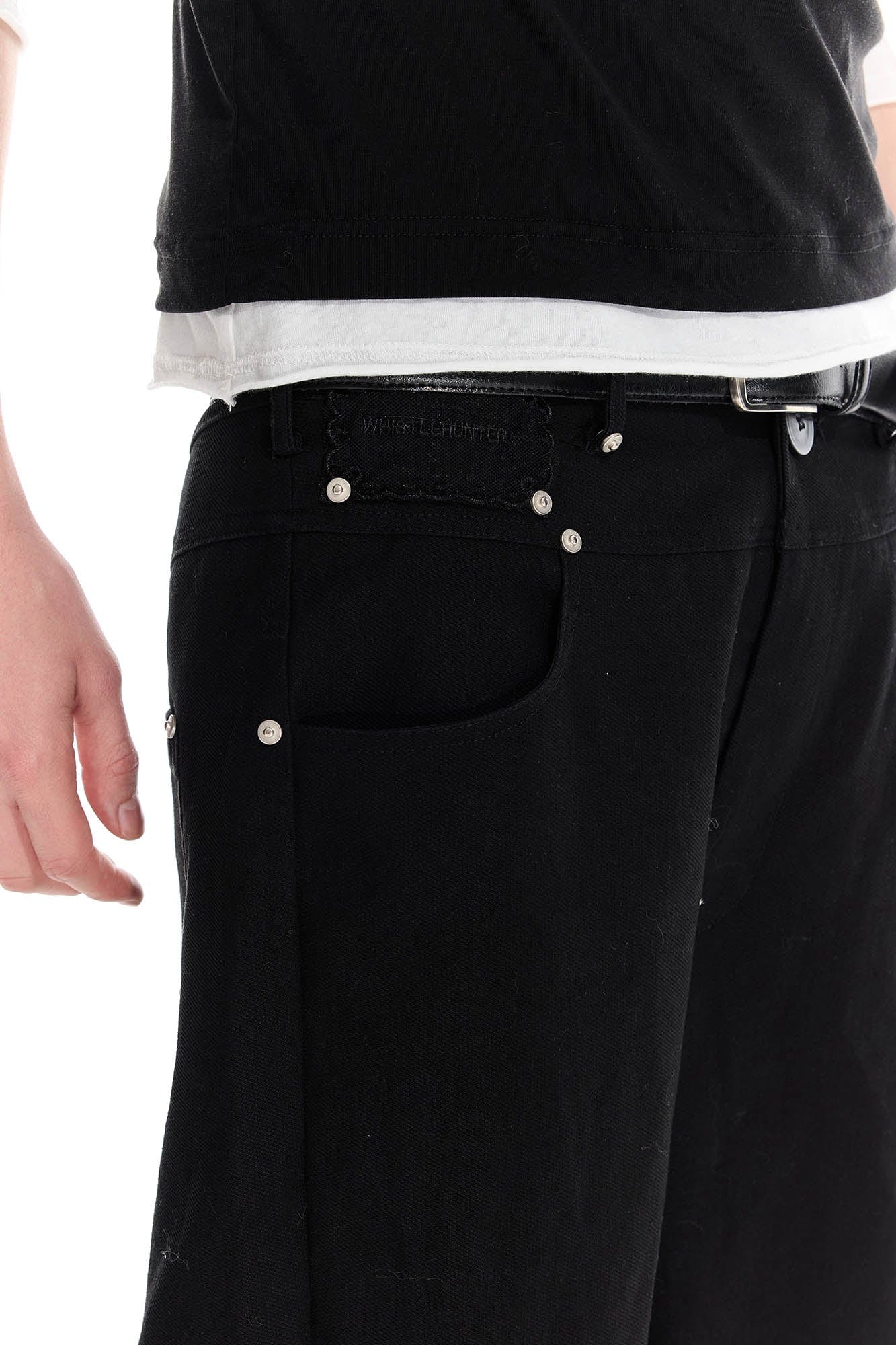 WHISTLEHUNTER Distressed Rivet Straight-Leg Pants