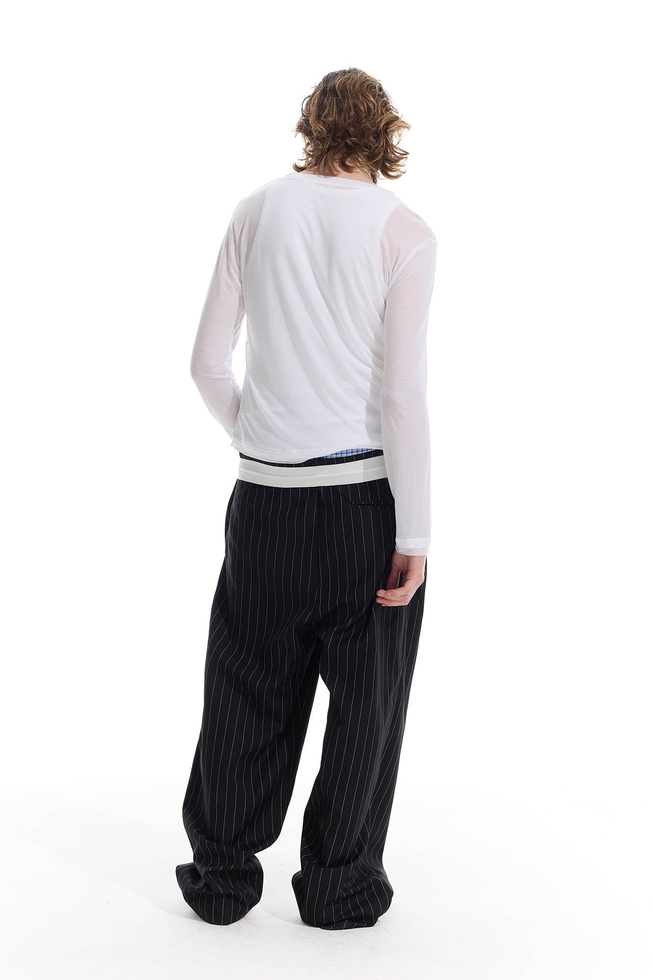 WHISTLEHUNTER Pinstriped Pleated Drawstring Wide-Leg Pants