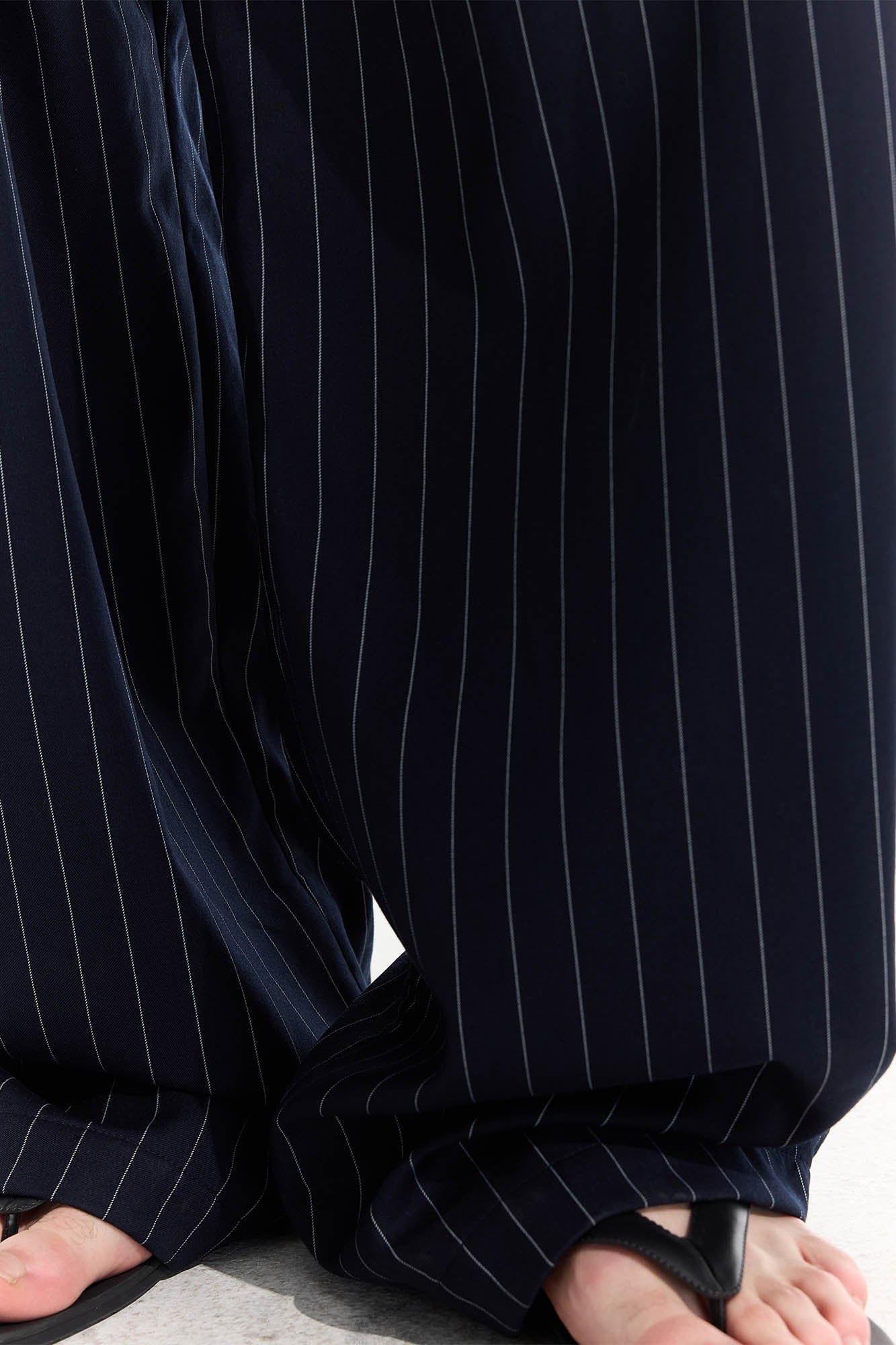 WHISTLEHUNTER Pinstriped Pleated Drawstring Wide-Leg Pants