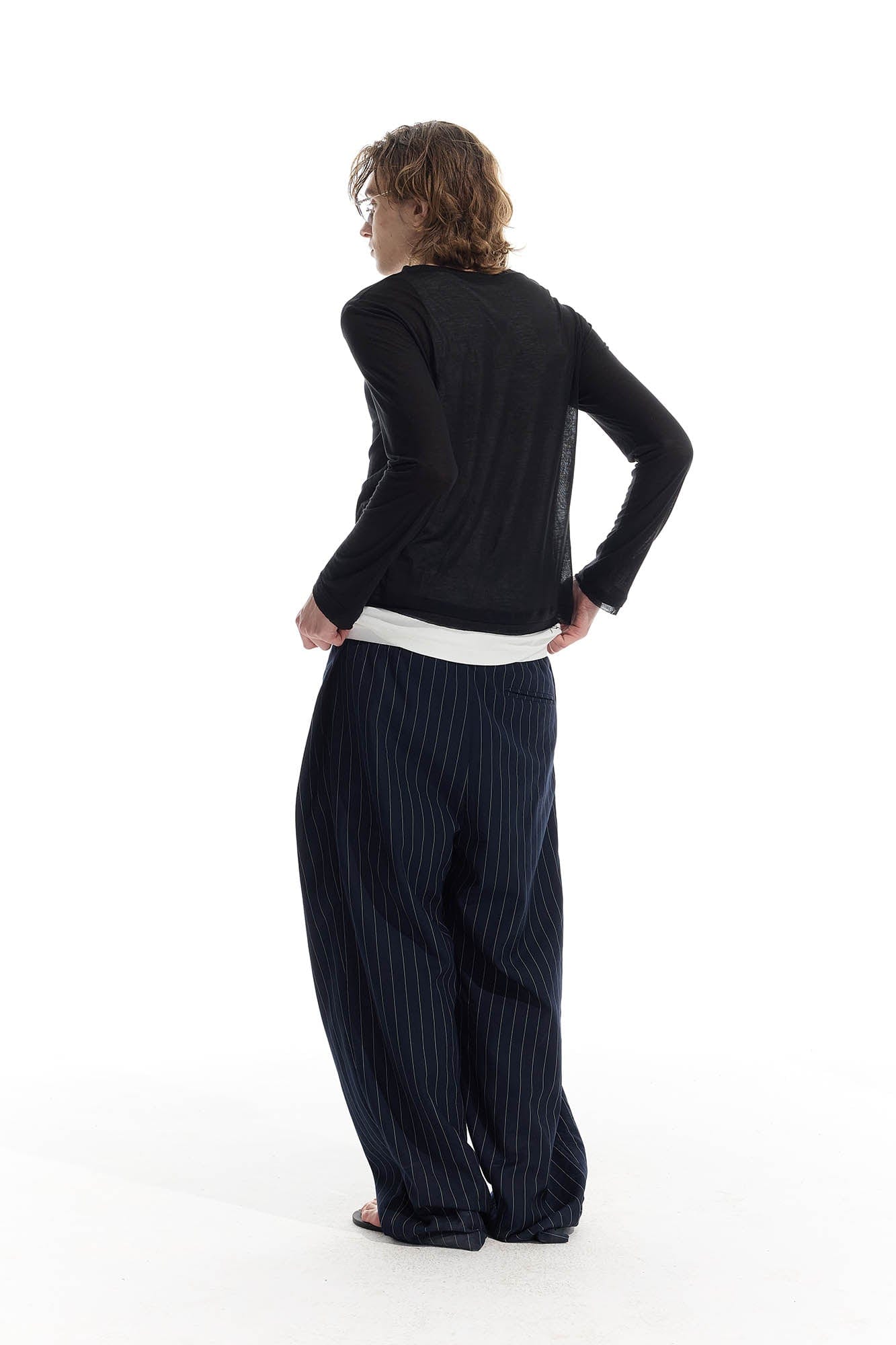 WHISTLEHUNTER Pinstriped Pleated Drawstring Wide-Leg Pants