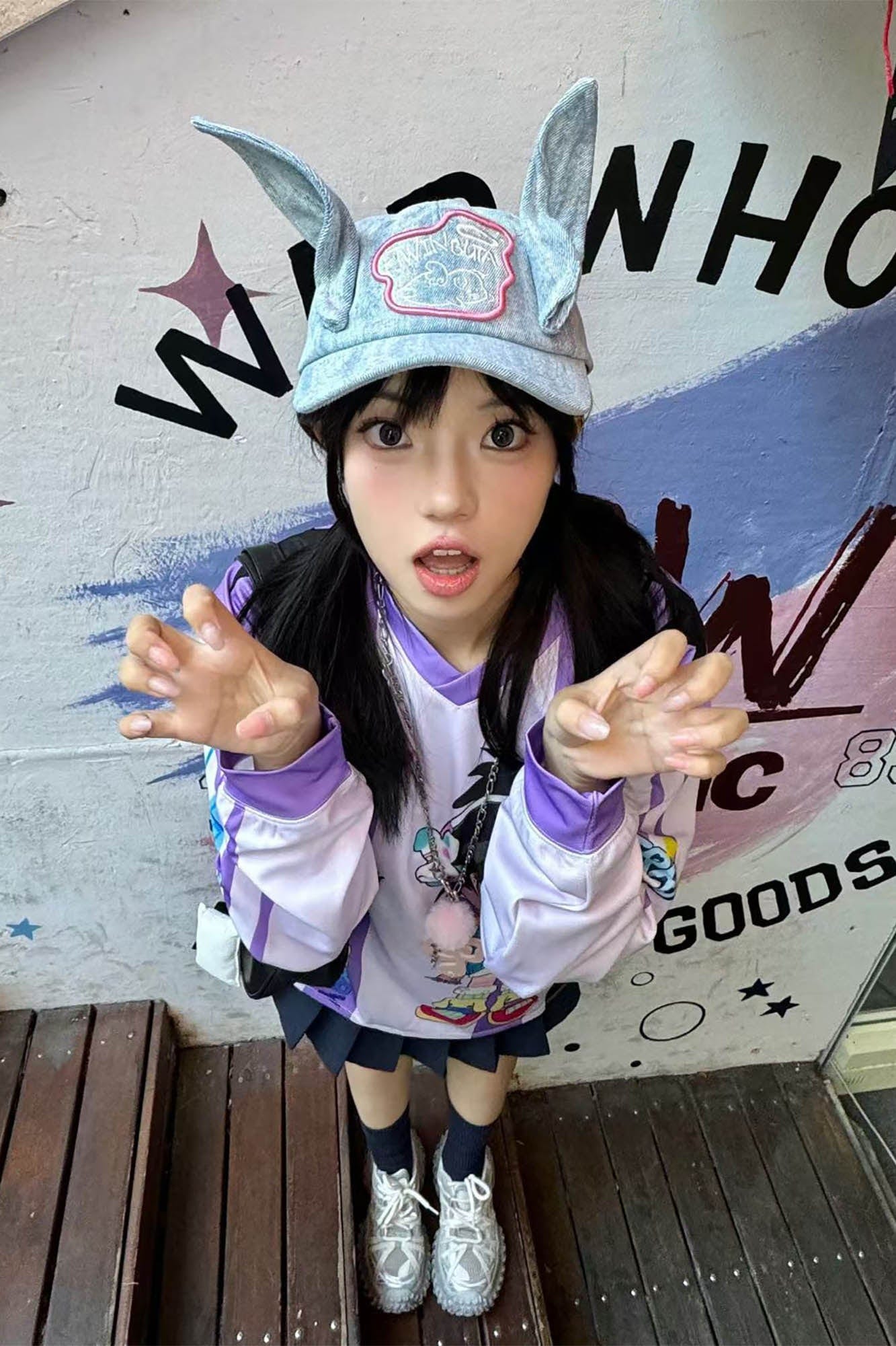 TWINBUTA Denim Ear Embroidered Cap