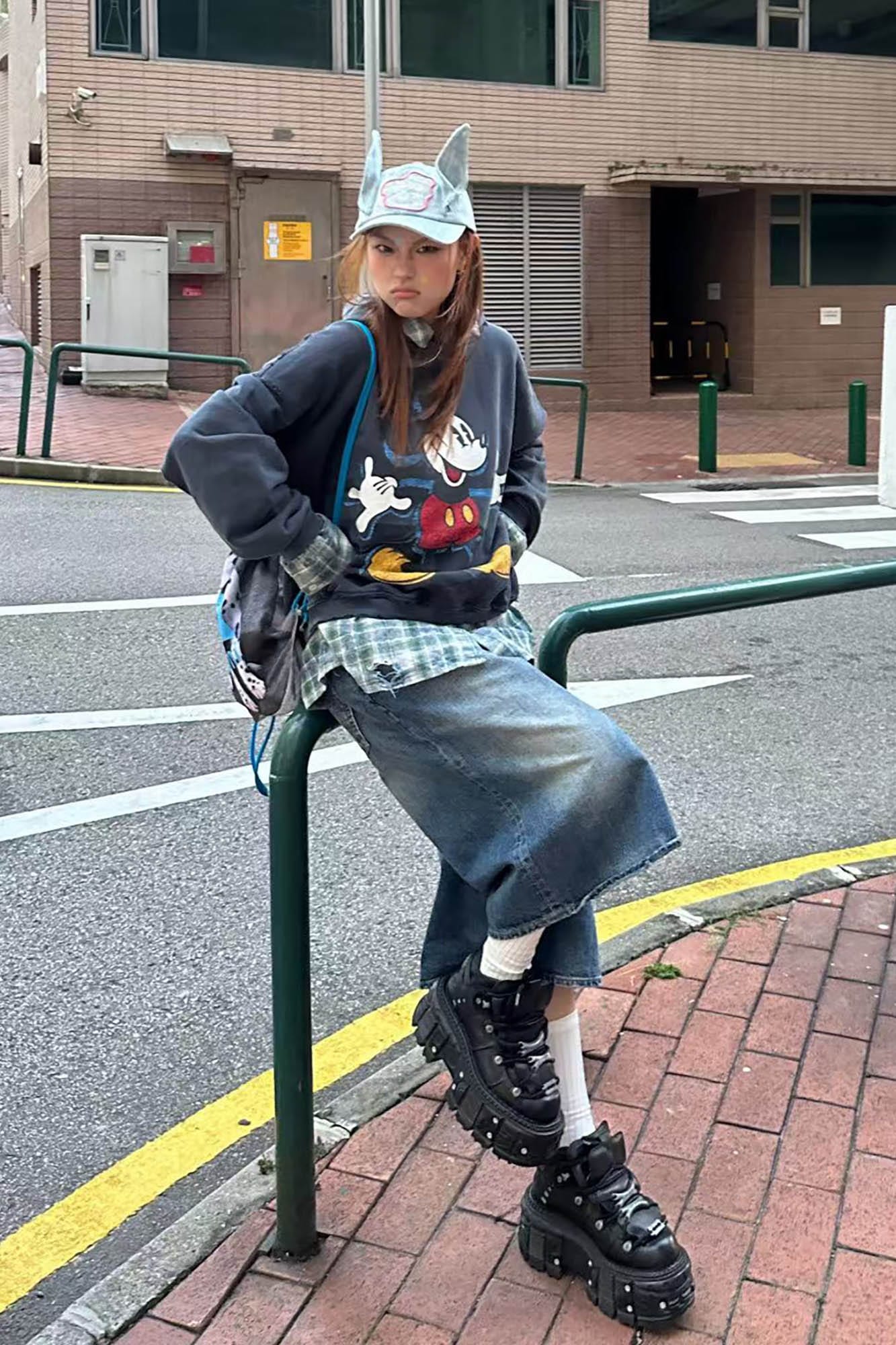 TWINBUTA Denim Ear Embroidered Cap