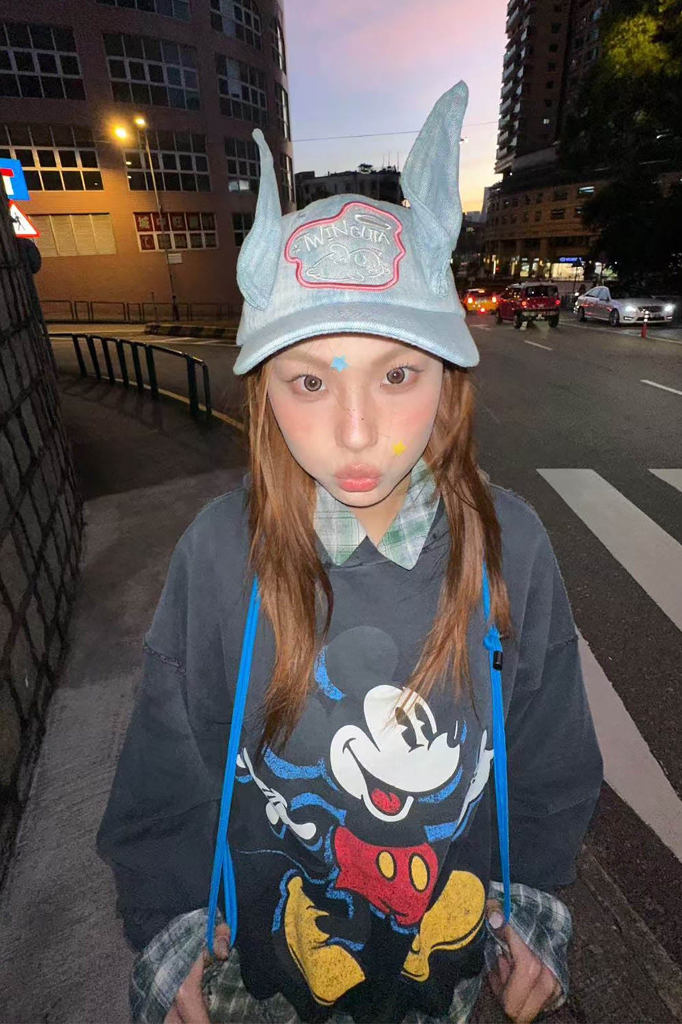 TWINBUTA Denim Ear Embroidered Cap