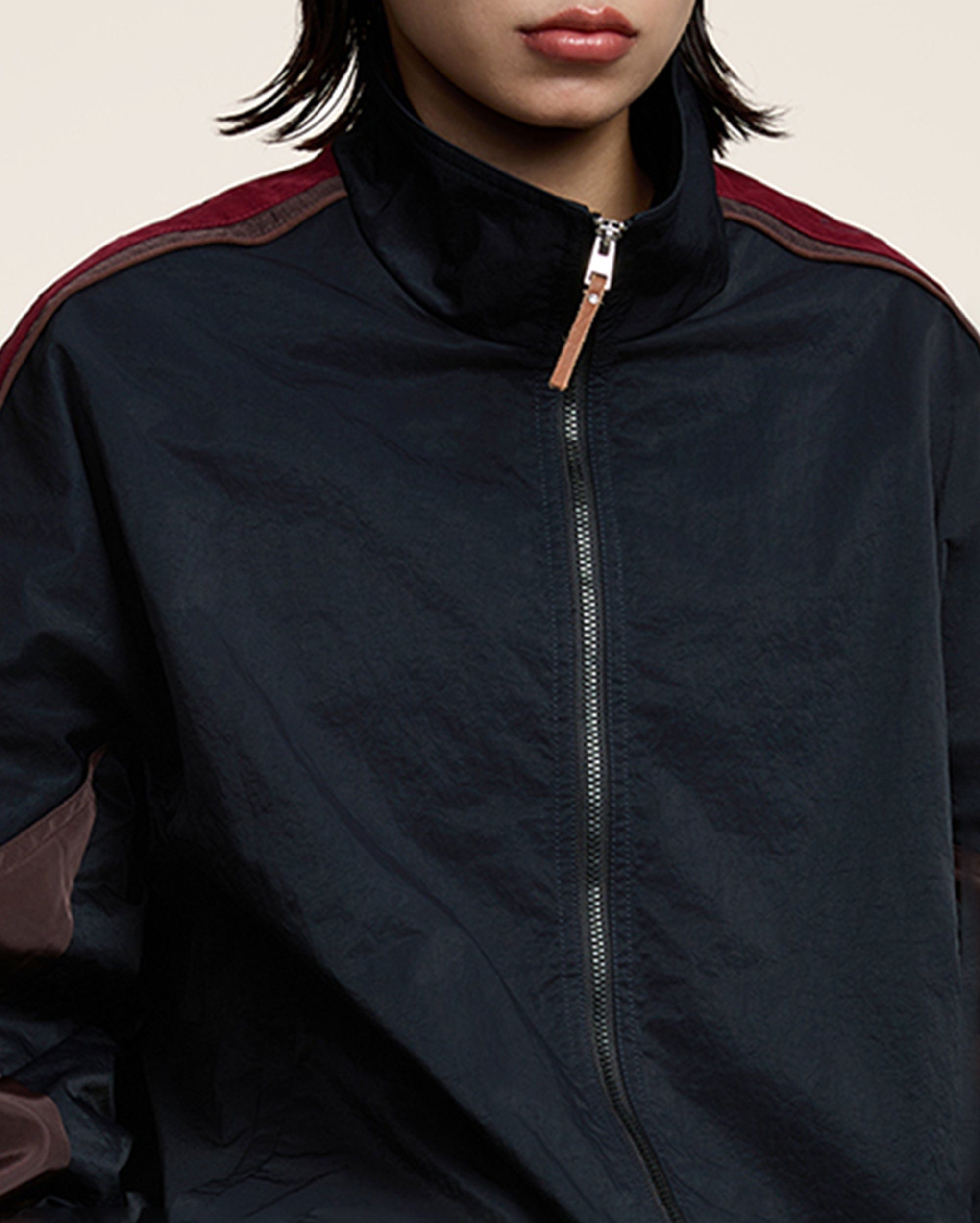 OPICLOTH Classic Color Block Stand Collar Jacket