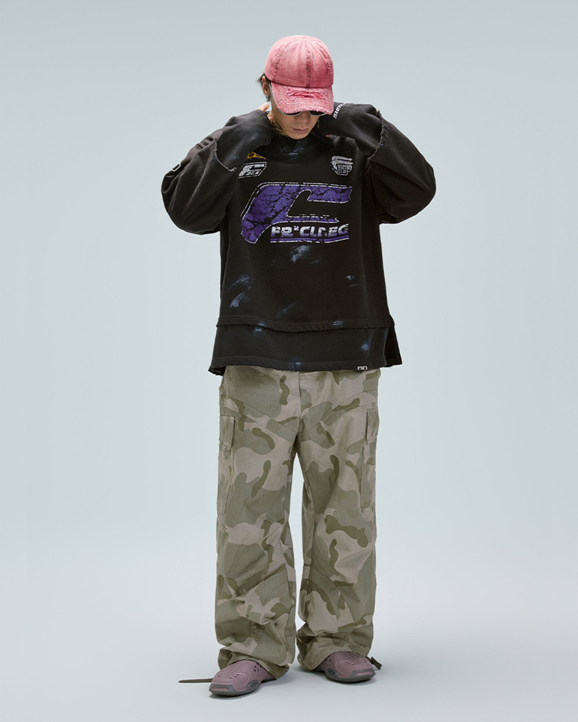 F2CE Layered Raw-Edge Racing Logo Hoodie