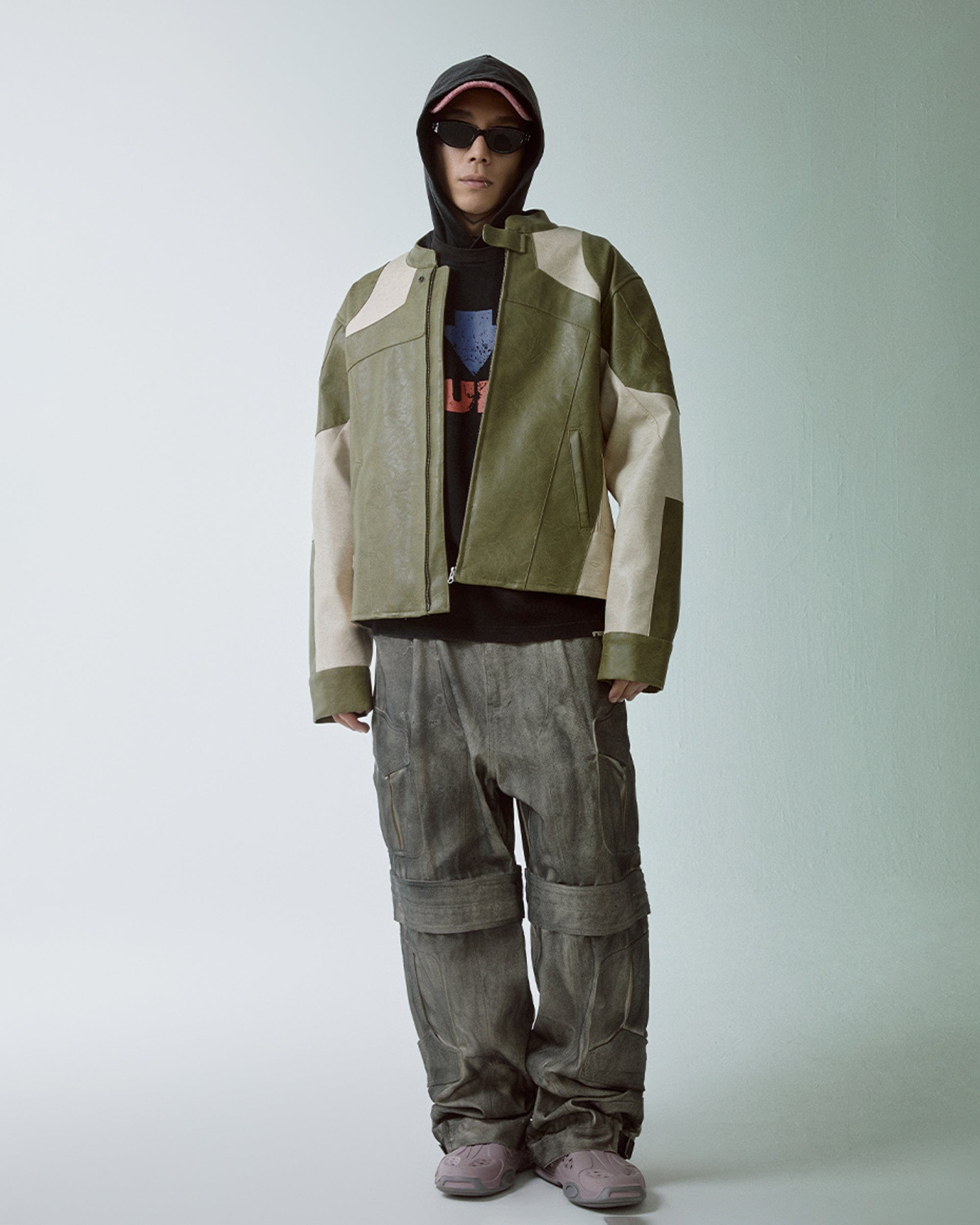 F2CE Modern Deconstructed Faux Leather Biker Jacket