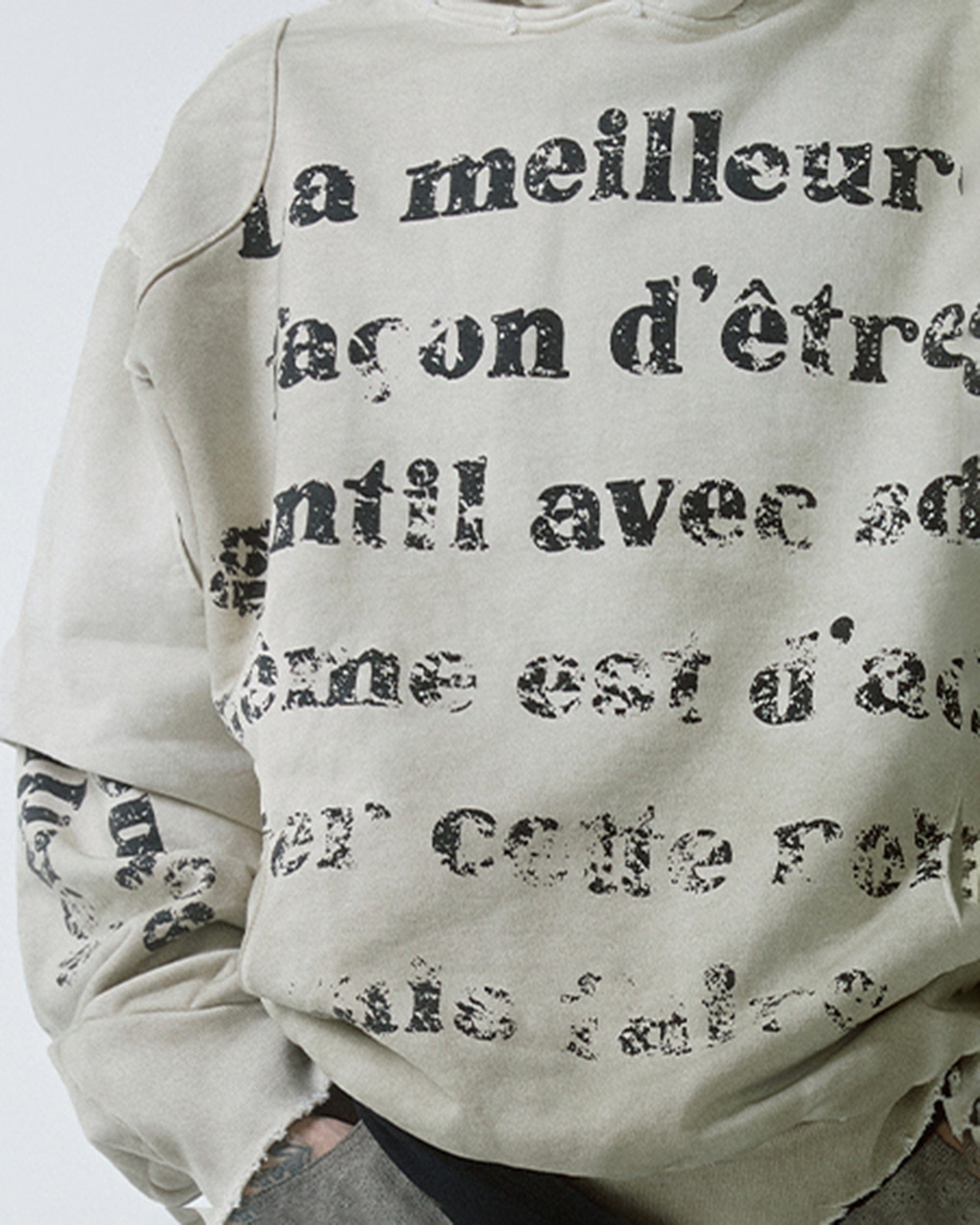 F2CE Distressed Layered Slogan Hoodie