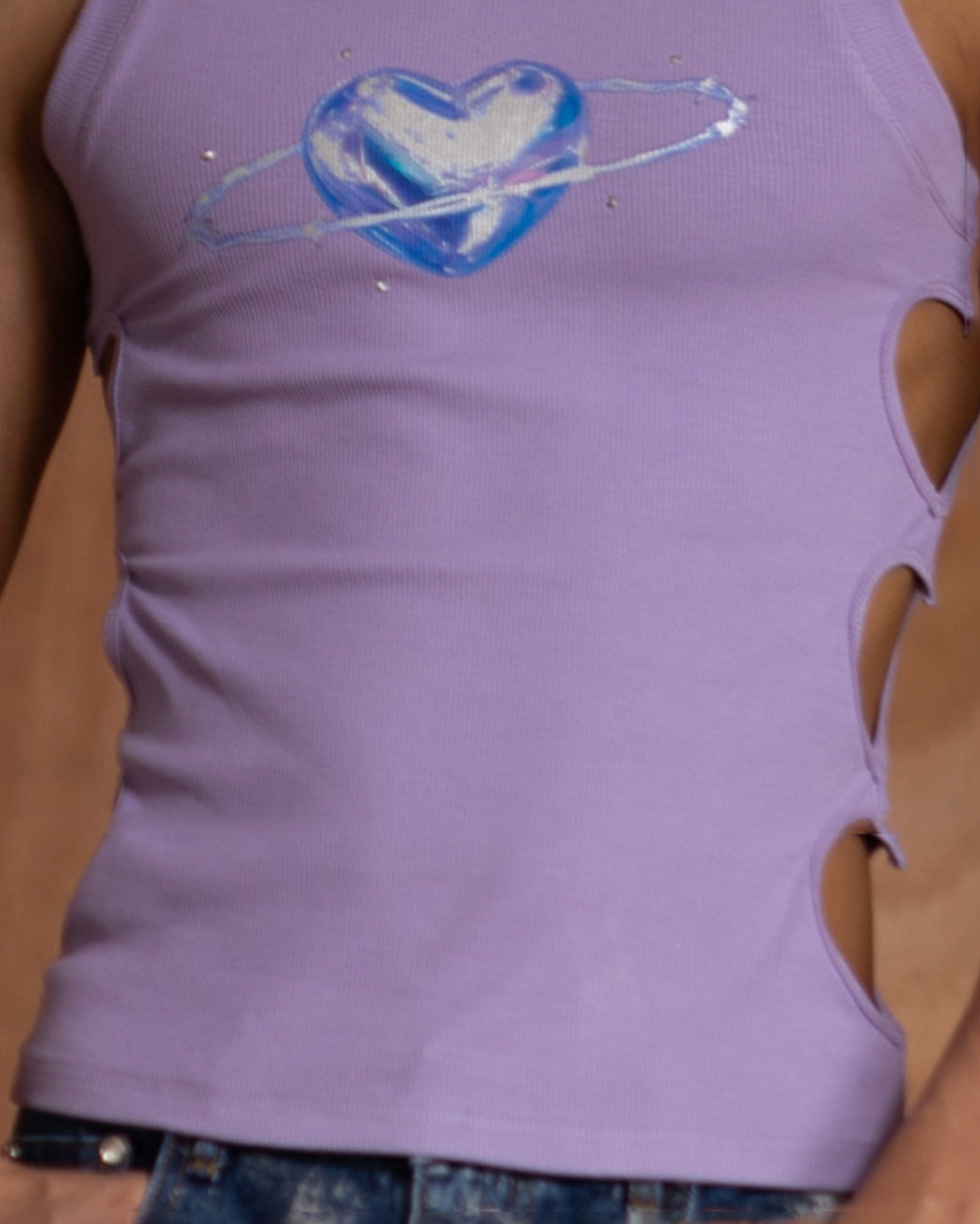 CLP Metallic Heart Slim Hollowed Tank Top Purple