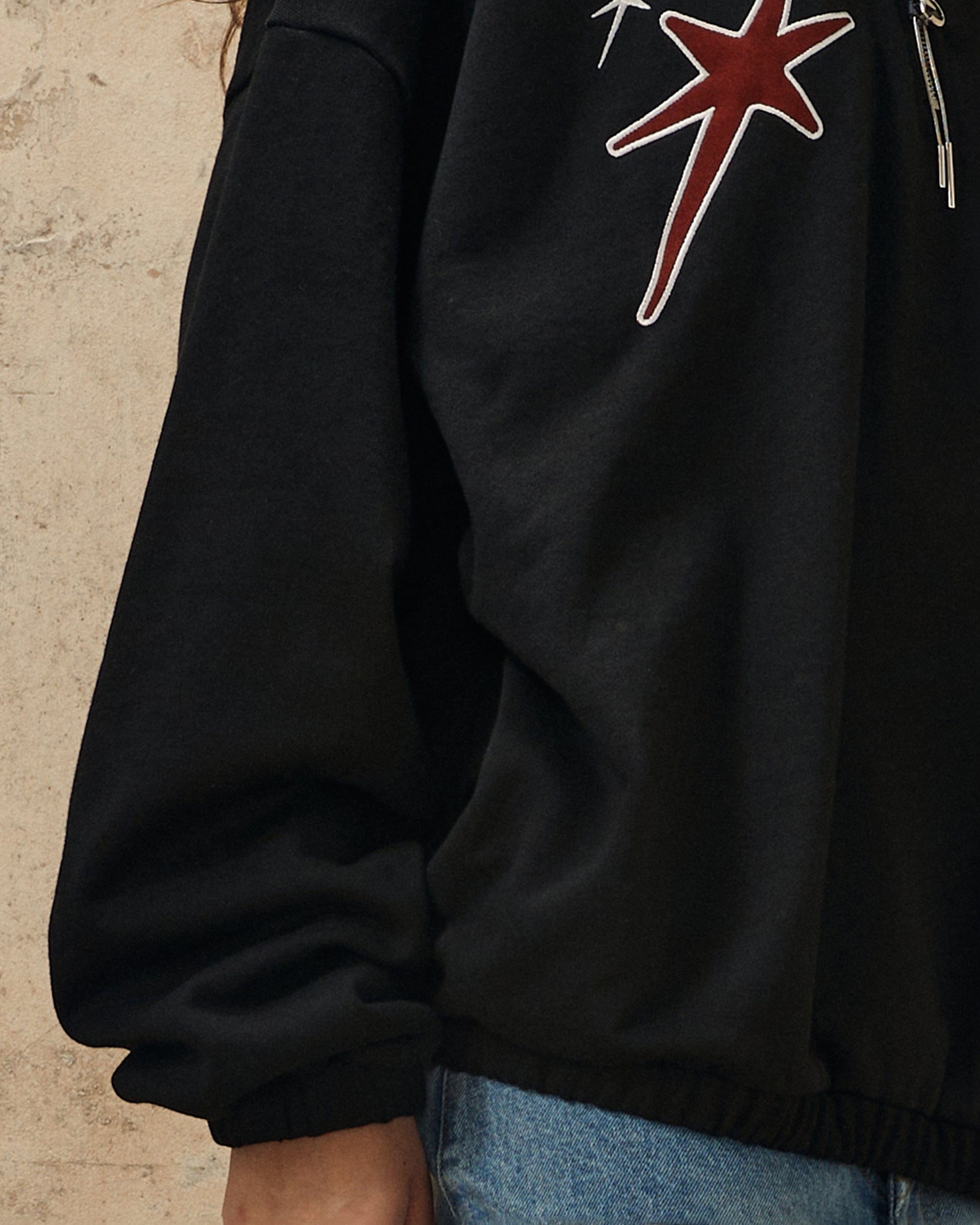 OVDY Star Embroidery Punk Zip-Up Hoodie