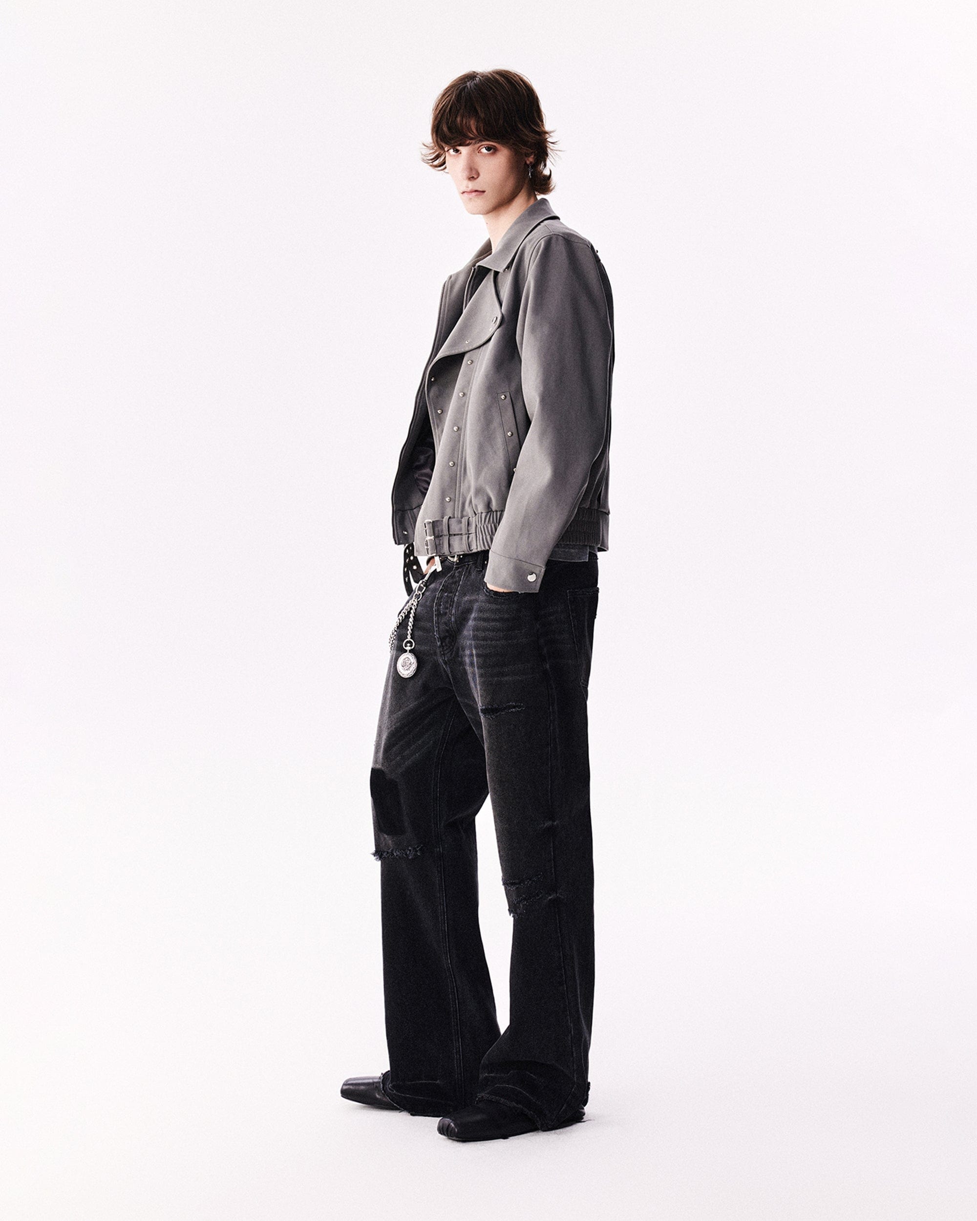 RICHILL Faux Suede Asymmetrical Zipper Rivet Jacket